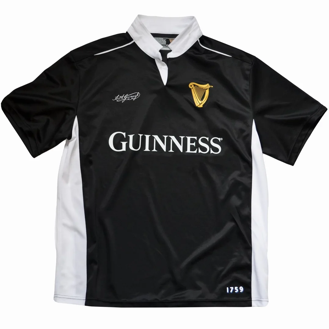Guinness Czarno-biała koszulka rugby z krótkim rękawem, Czarny, L