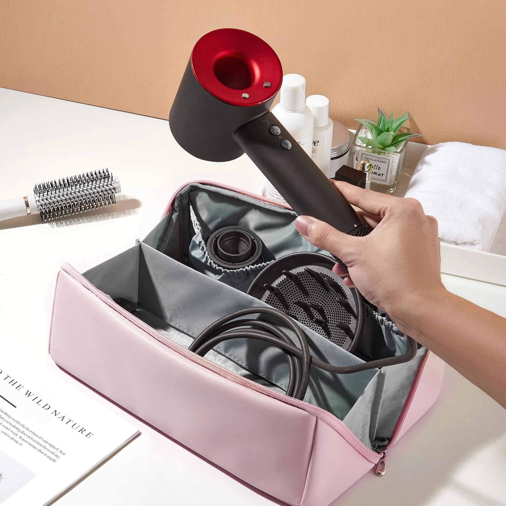 Veki Podróżna na Suszarkę do Włosów, Etui Organizer z PU Skóry, Travel Storage Bag Kompatybilne z Dyson Airwrap Styler, Dyson Supersonic, Shark Flexstyle, Przenośna Torba do Łazienki i Podróży