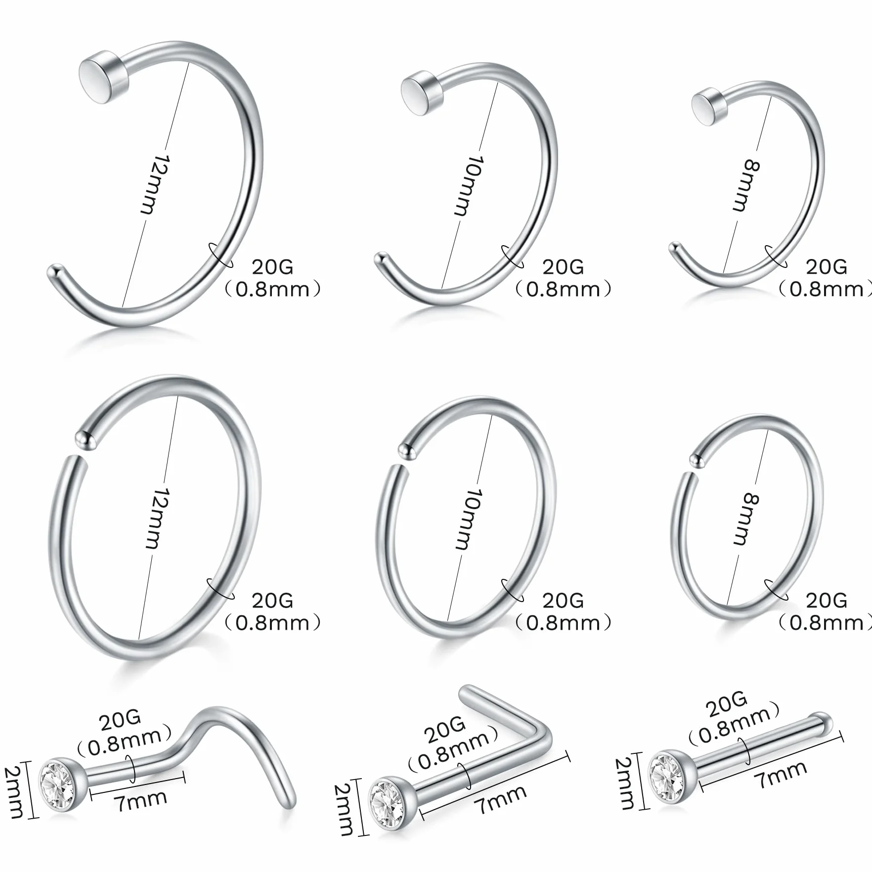 AVYRING 99 sztuk zestaw piercingów 14G 16G 18G 20G 316L stal chirurgiczna narzędzia do piercingu