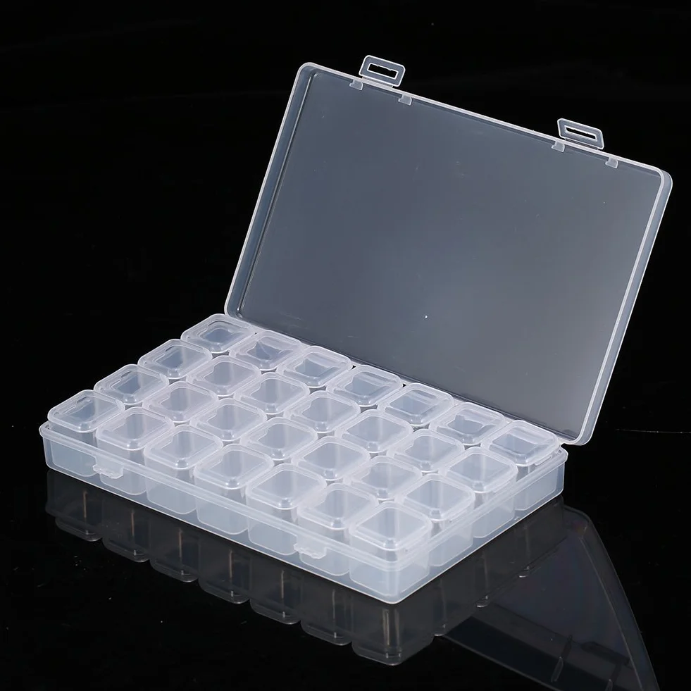 PP Nail Art Storage Box 28 Slots Clear Gem Bead Container Portable Organizer for Manicure Design