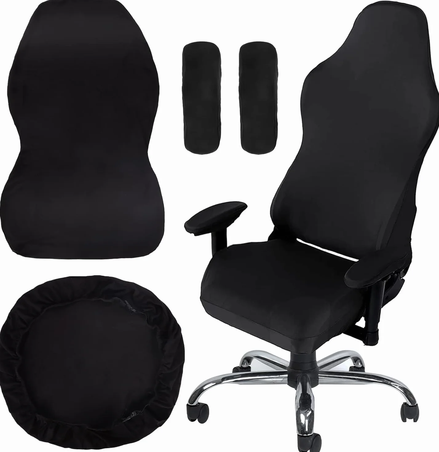 Czarne rozciągliwe krzesło do gier pokrowce Screwcoovers - Ergonomiczne krzesło biurowe