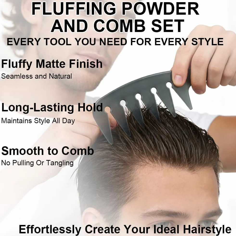 Beugo Proszek do stylizacji dla mężczyzn 20 g, puder teksturujący Powderful objętość, naturalne i matowe wykończenie, puder do włosów, grzebień do stylizacji, wosk w proszku do włosów dla objętości i