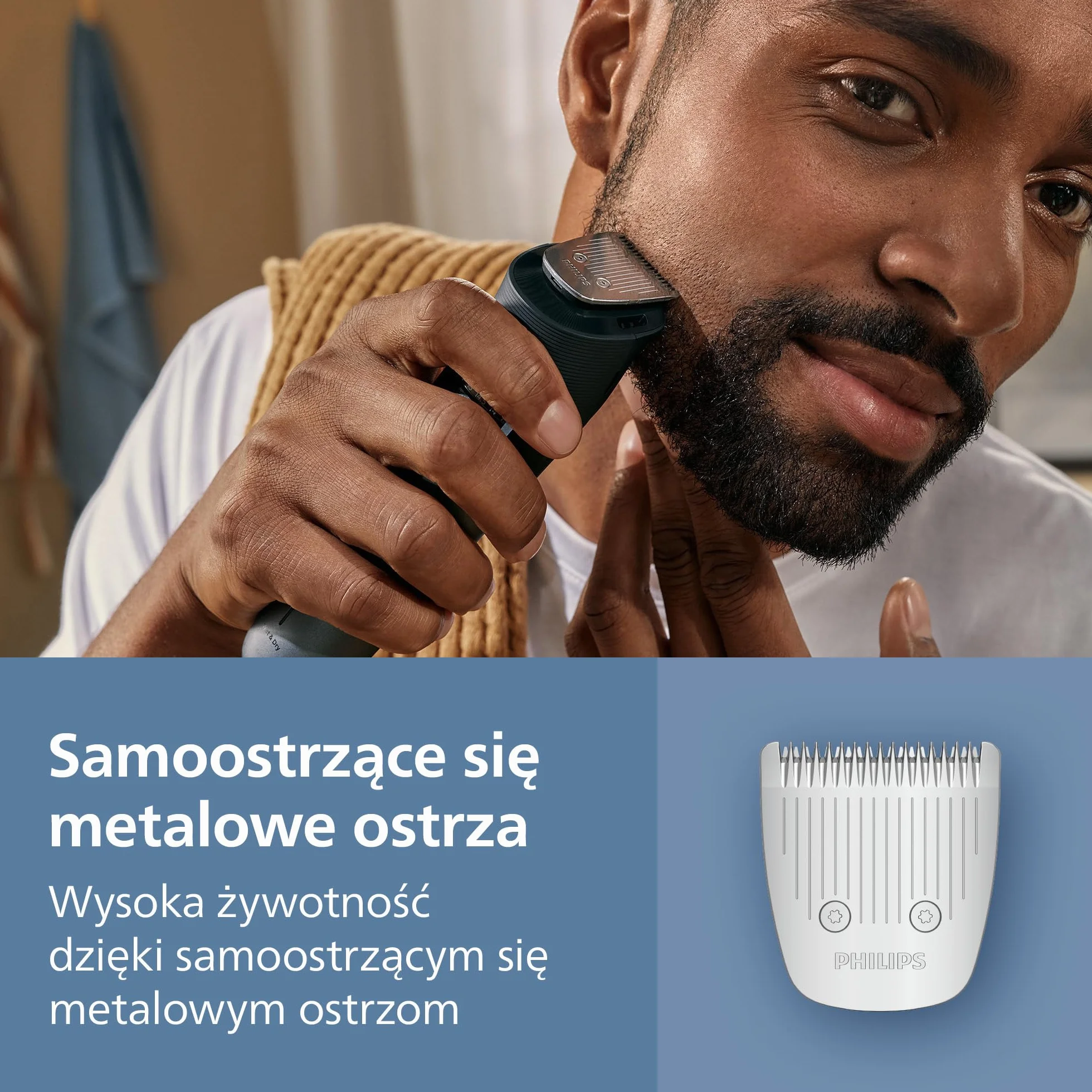 Philips Trymer do brody Seria 5000 BT5785/30, samoostrzące się metalowe ostrza, 40 ustawień, wodoodporny