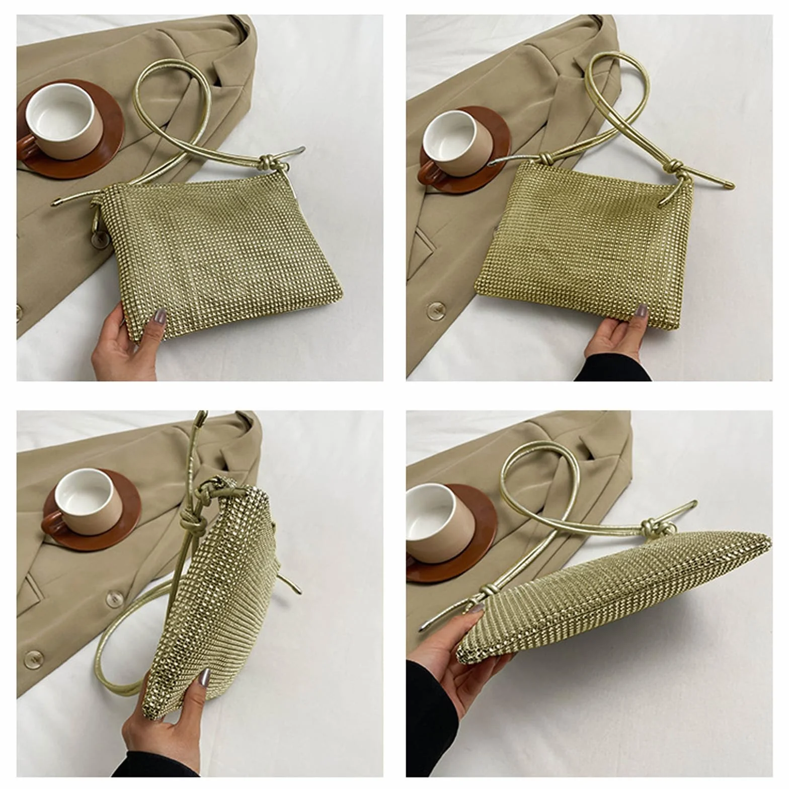SSKHE Damska torebka crossbody ze strasu, złota torebka z cekinami, ze zdejmowanym paskiem łańcuszkowym, elegancka błyszcząca koperta, torebka sprzęgła dla kobiet, dziewcząt, na wieczór, imprezę