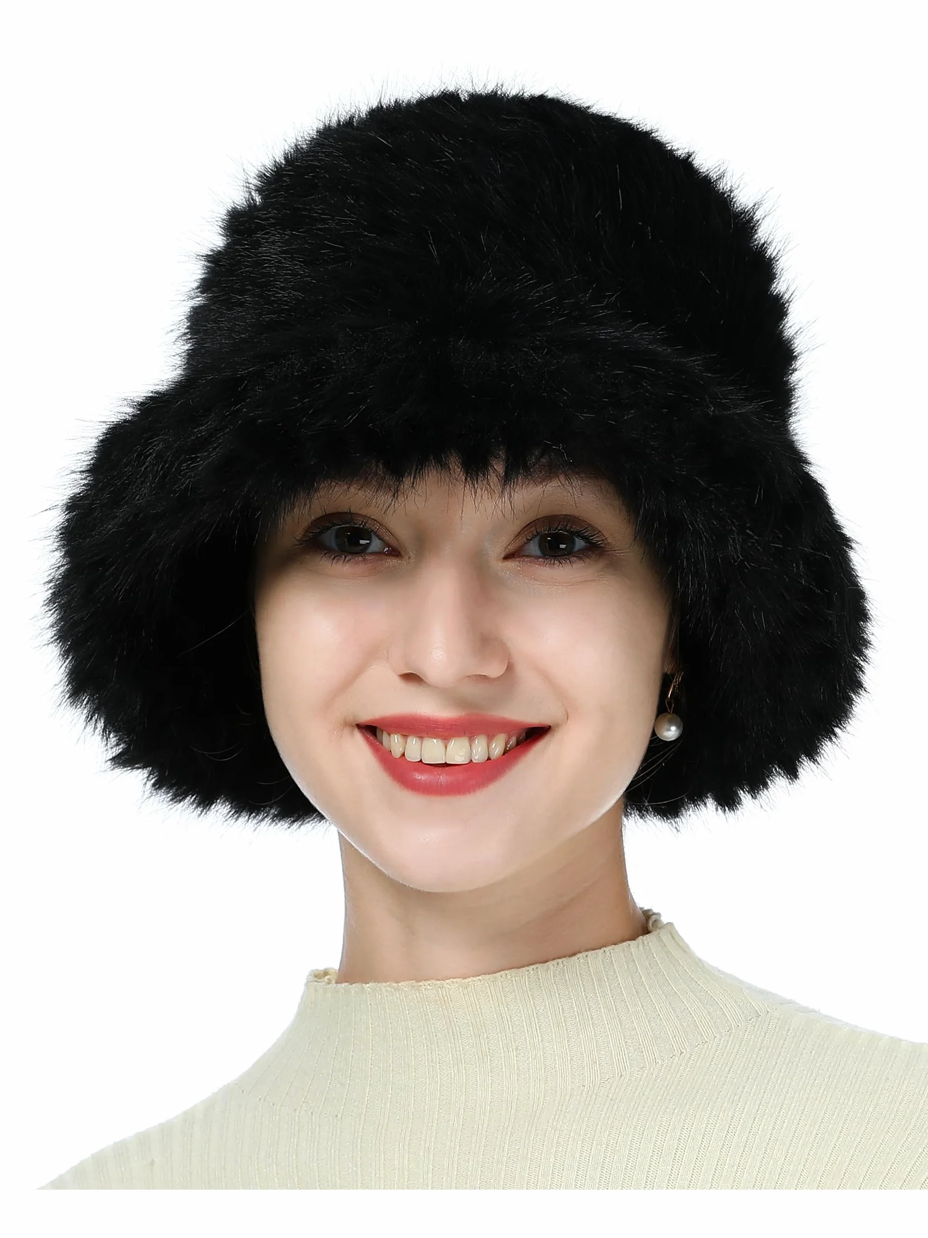 soul young Damska zimowa czapka ze sztucznego futra pluszowa czapka typu bucket cloche czapka zimowa futrzana ciepła czapka rybacka