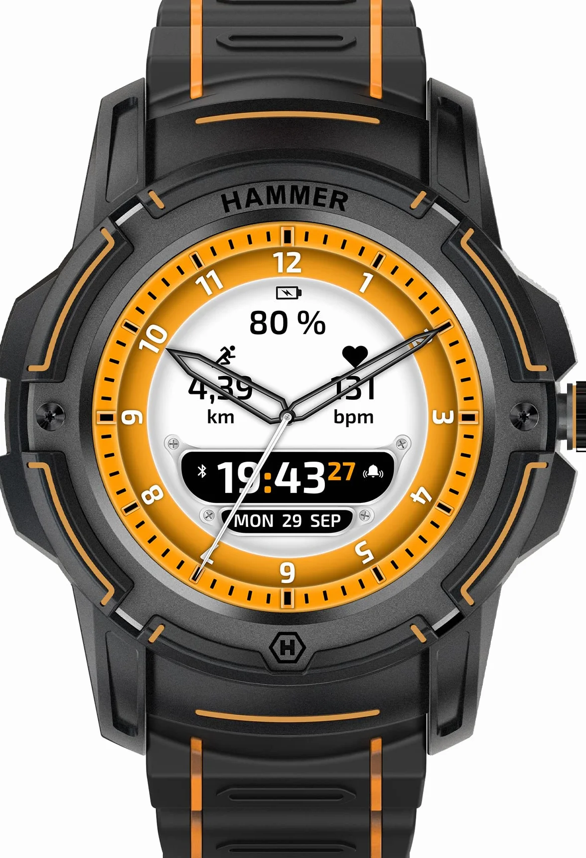 Hammer H Watch Plus Wytrzymały Smartwatch Sportowy Męski Damski 1,3 cala Fitness Czujnik Tętna Pulsykometr GPS Bluetooth Bateria 300mAh Ekran Amoled, L