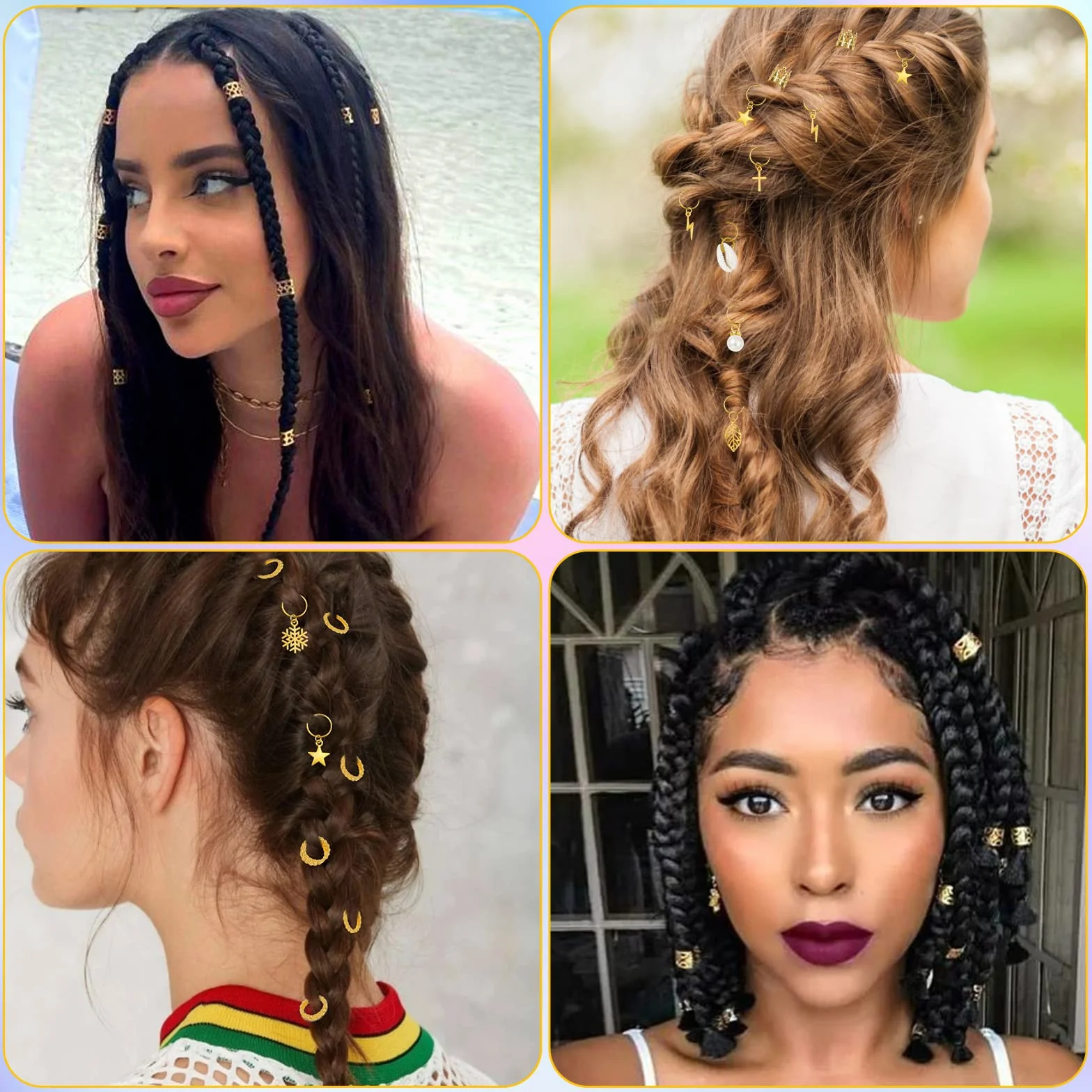 Lucomb 259 sztuk Hair Jewelry for Braids, Loc Jewelry for Hair Dreadlock, Hair Jewelry for Women, Metal Gold Braids Ring Cuffs Cuffs Clip for Dreadlock Accessories Hair Braids Jewelry Decorations