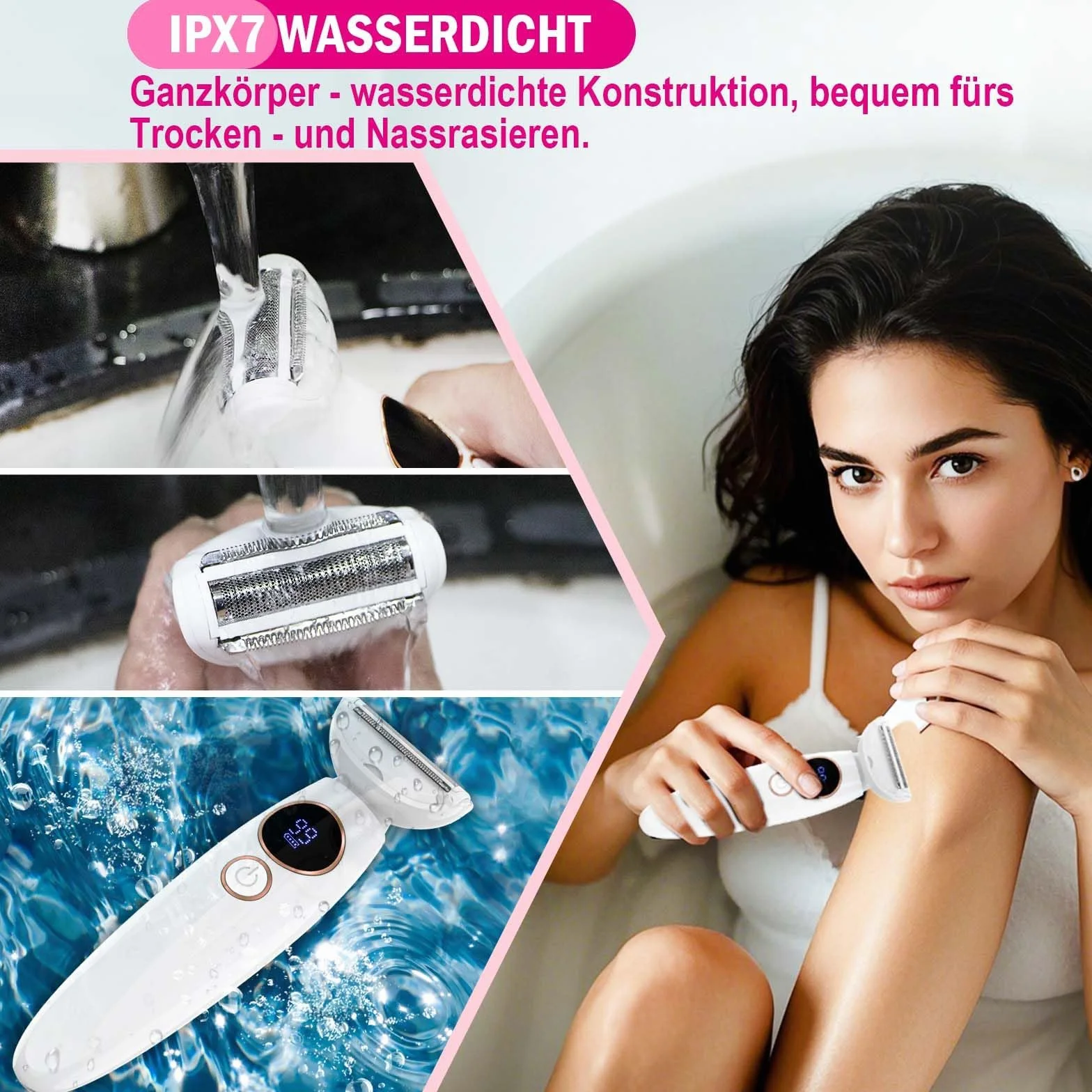 Golarka damska, 5 w 1 elektryczna golarka dla kobiet, wodoodporna maszynka damska IPX7, bezbolesna golarka na mokro i sucho do bikini, pach, nóg, brwi i nosa, ładowanie przez USB