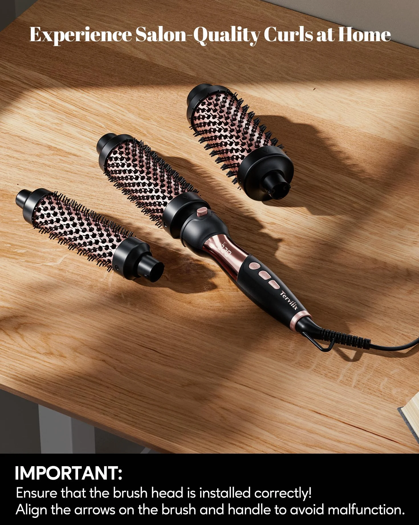 Terviiix Thermal Brush, Ceramiczna lokówka i gorąca szczotka z 9 temperaturami. 3 wymienne lokówki podróżne do krótkich, średnich i długich włosów (cylindry 32 mm, 38 mm i 45 mm), podwójne napięcie