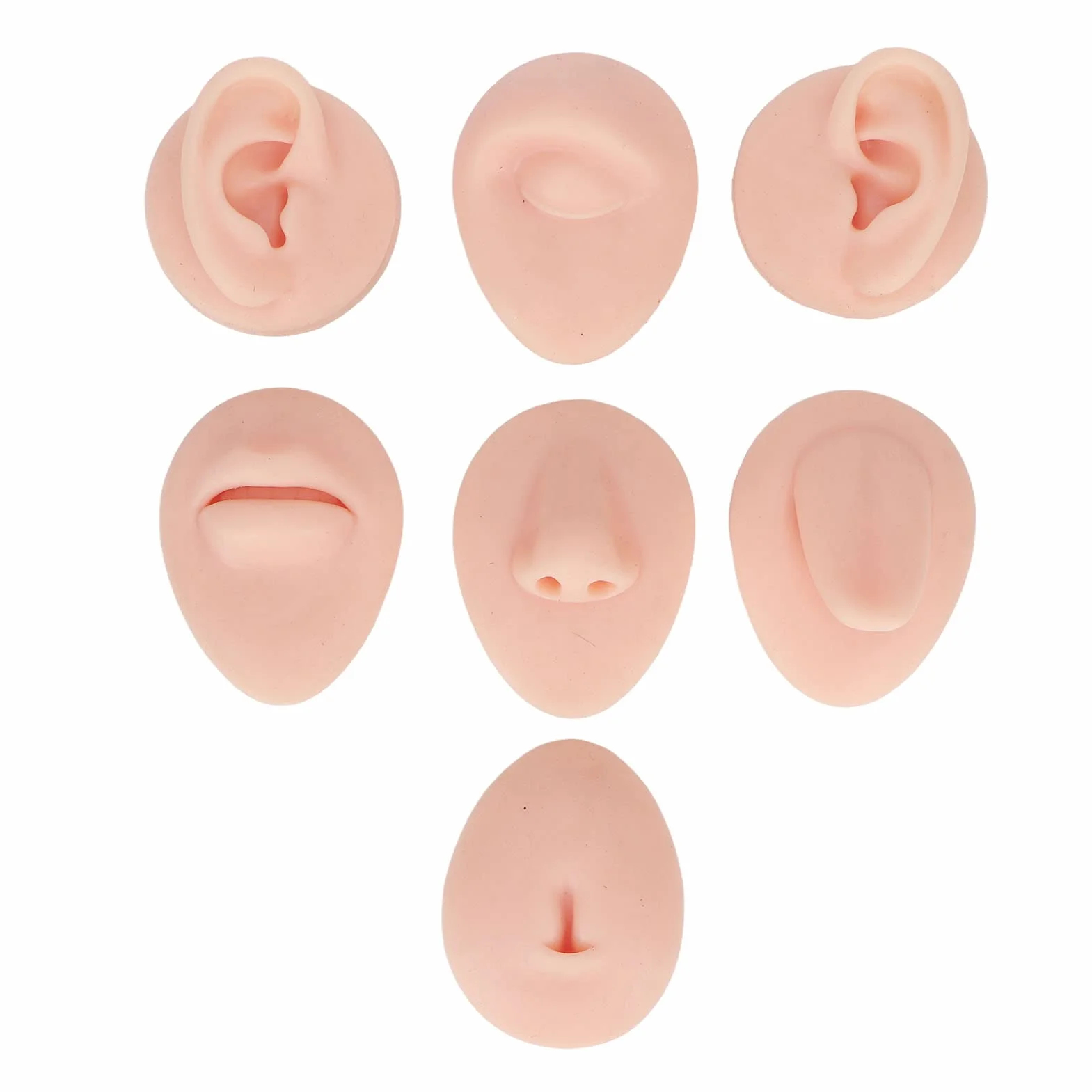 Body Piercing Praktyka Model Symulacja Silikonowe Ucho Oko Nos Usta Język i Pępek Model dla Nowicjusza Piercer (Jasny kolor skóry)