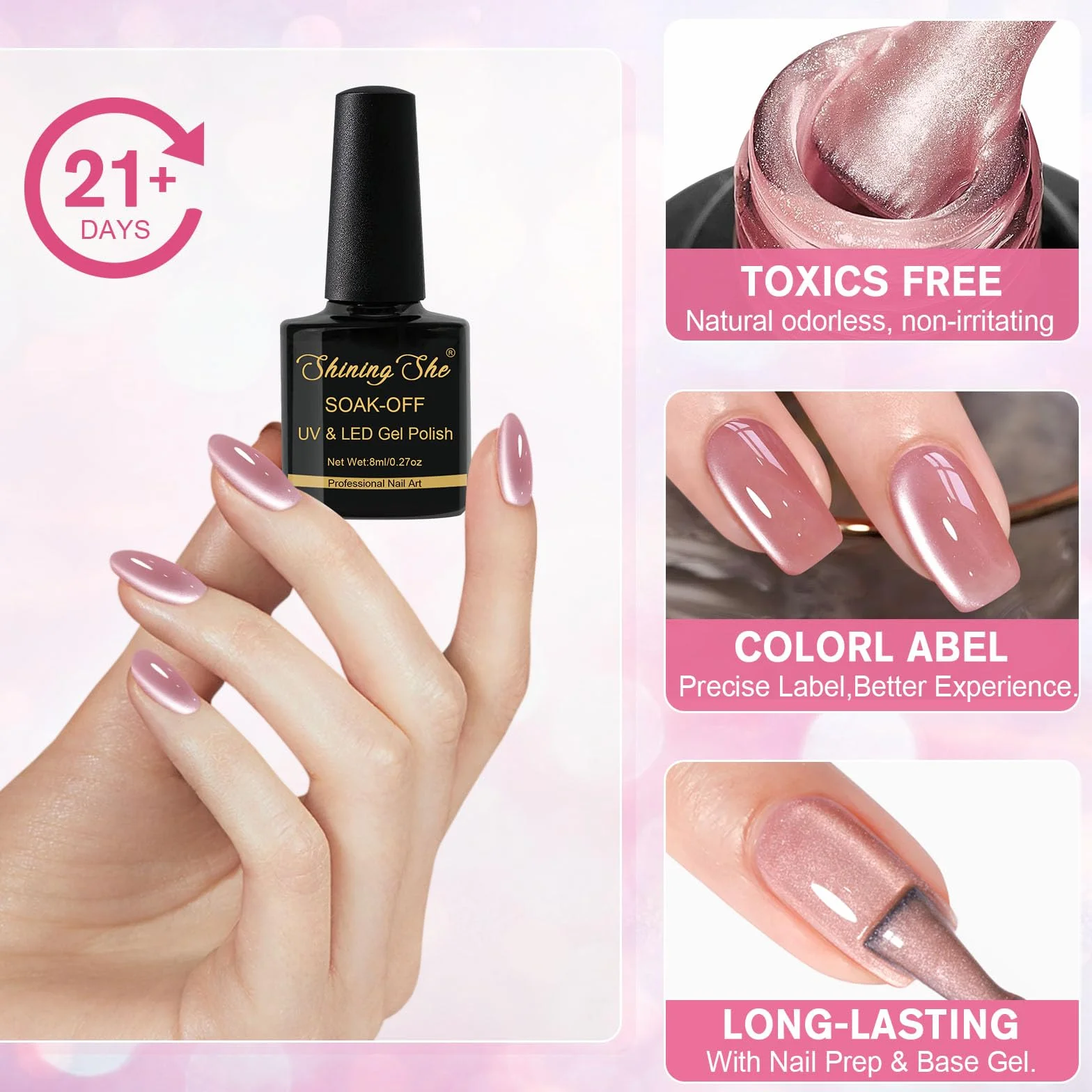 Żel do paznokci dla kota, 4 kolory, kryształowe żelowy, Nude Pink Magnet Gel Polish, CatEye zestaw lakierów żelowy, Soak-Off UV lakier do paznokci Sparkling Manicure DIY, 8