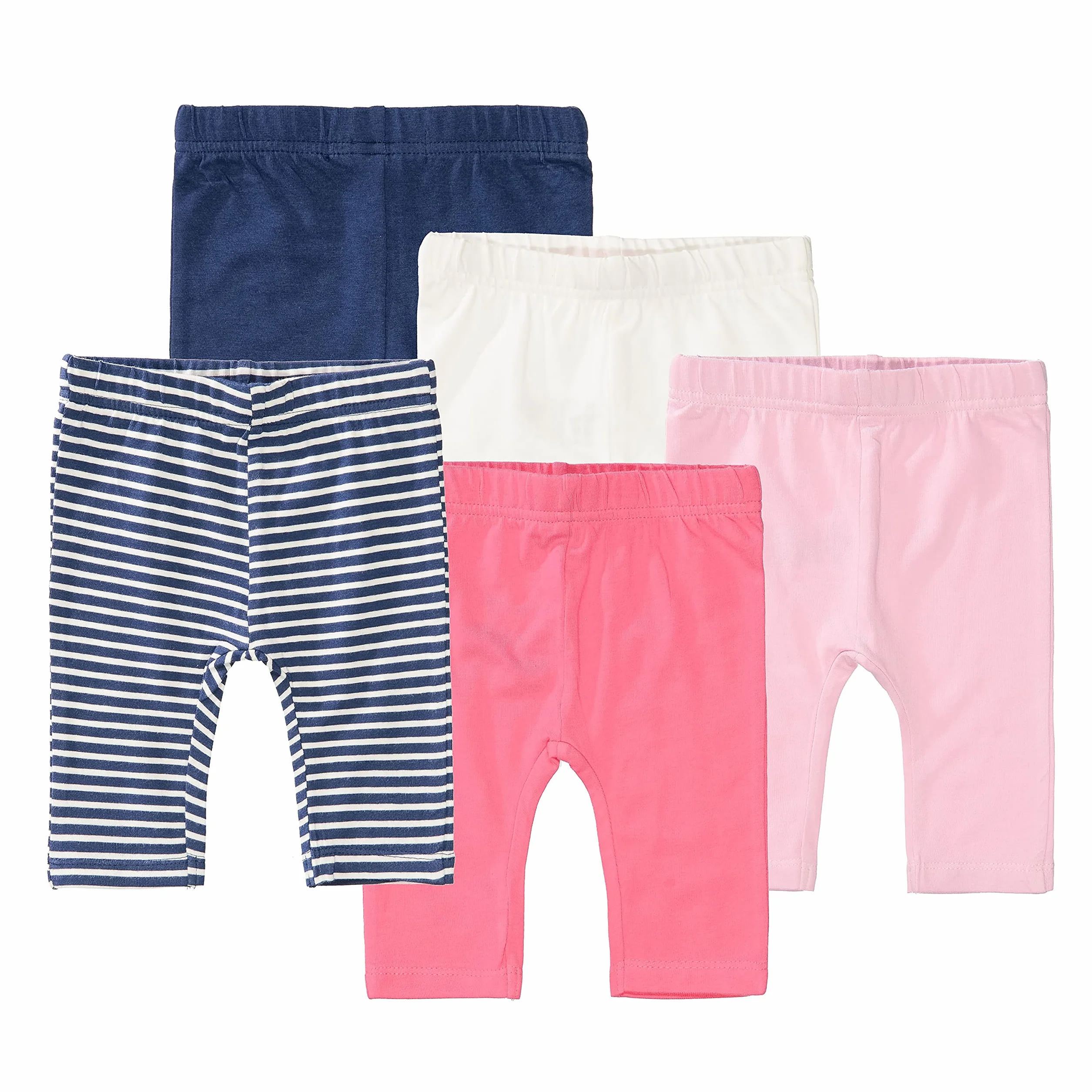Staccato Legginsy dla dziewczynek zestaw 5 sztuk - bawełna organiczna, bawełna organiczna, elastyczne - kolory: różowy, biały, niebieski, niebieskie paski, rozmiary: 50-92