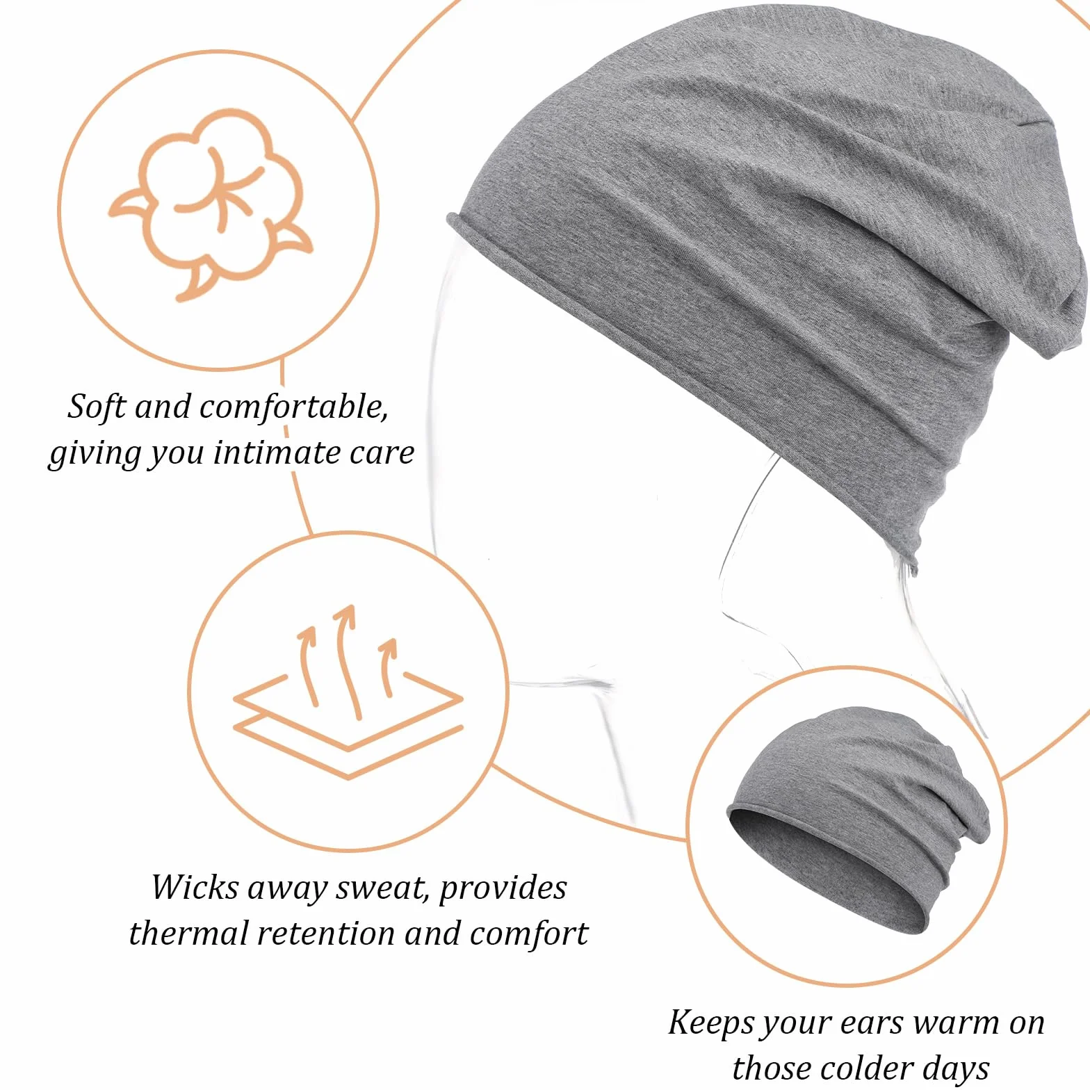3 sztuki damskich czapek beanie, obwód głowy 53-62 cm, cienkie czapki bawełniane, czapka męska i damska, elastyczna, oddychająca czapka do biegania, do jogi, snu i na co dzień, khaki