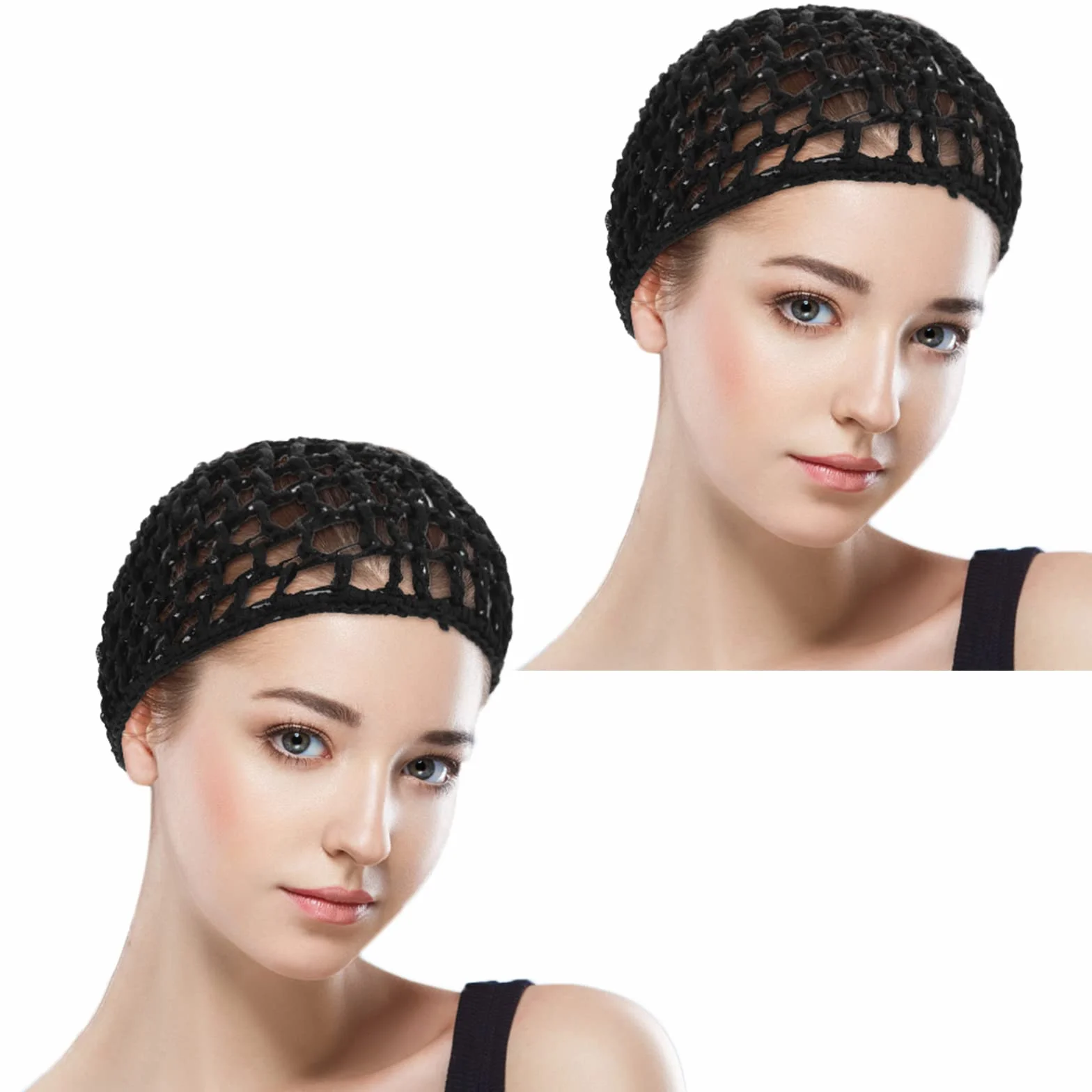 WLLHYF 2 sztuki siatek na włosy czapka do spania siatka na włosy Snoods Wrap Bonnets Bonnets długie proste loki peruka ochrona głowy czarna siateczka do owijania szydełkowania czapka kucharska tkania