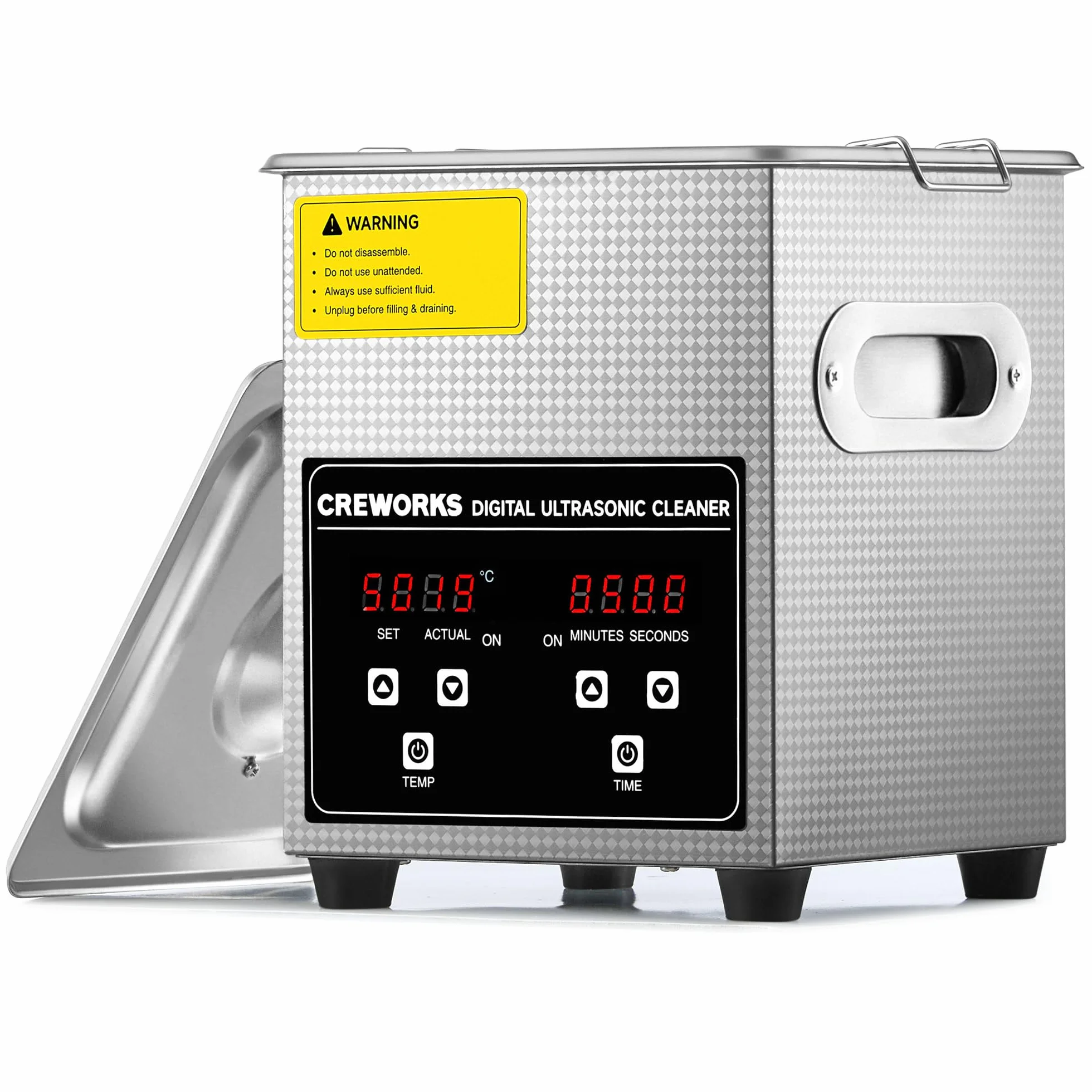 CREWORKS Urządzenie do czyszczenia ultradźwiękowego 2L Urządzenie ultradźwiękowe Czyścik ultradźwiękowy Czyszczenie Ultrasonic Cleaner z wewnętrznym koszem, ogrzewaniem i cyfrowym timerem do okularów