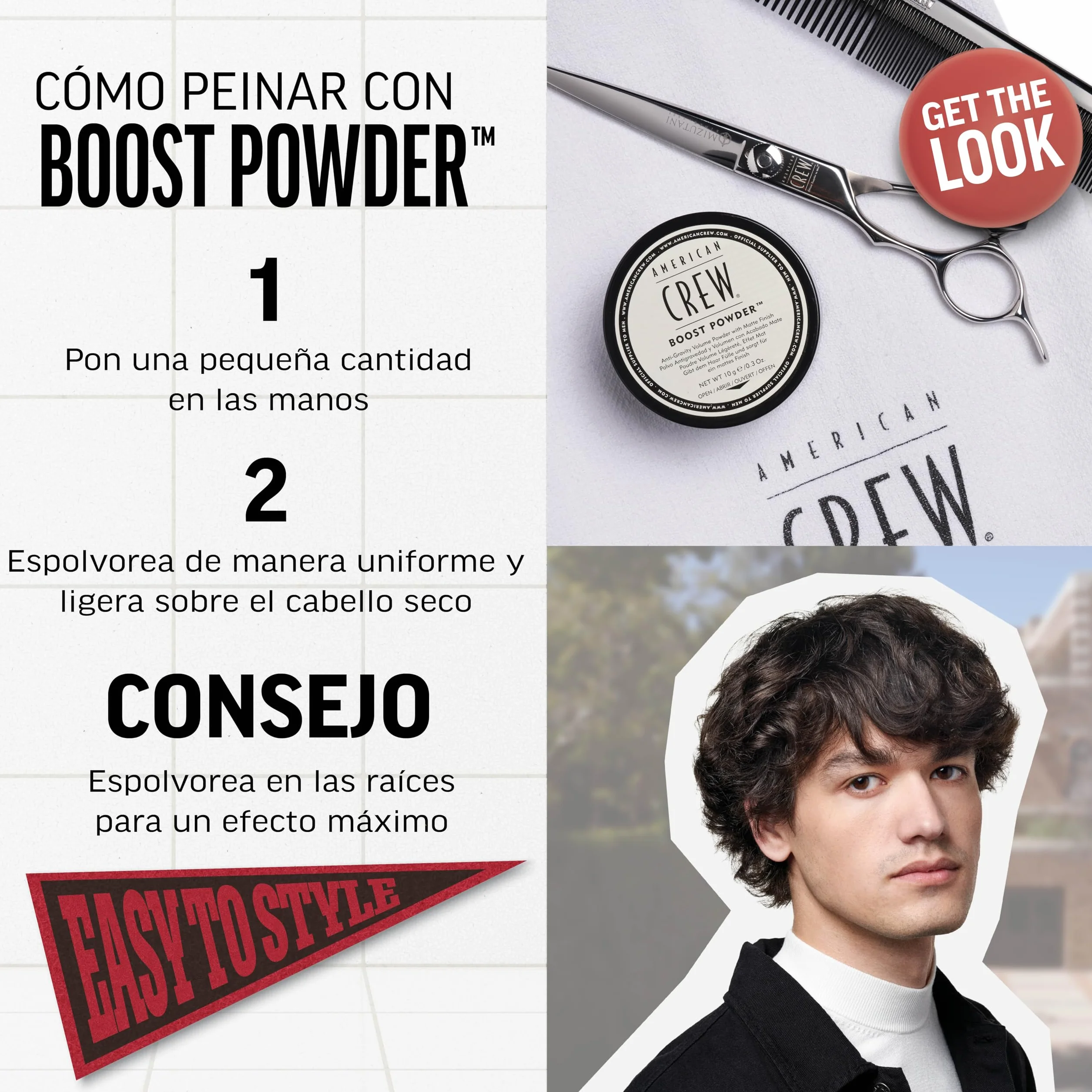 AMERICAN CREW Classic Boost Powder, 20 g, puder do stylizacji dla mężczyzn, produkt do włosów o średniej przyczepności, produkt do stylizacji gęstszych, bardziej przyczepnych włosów i matowego