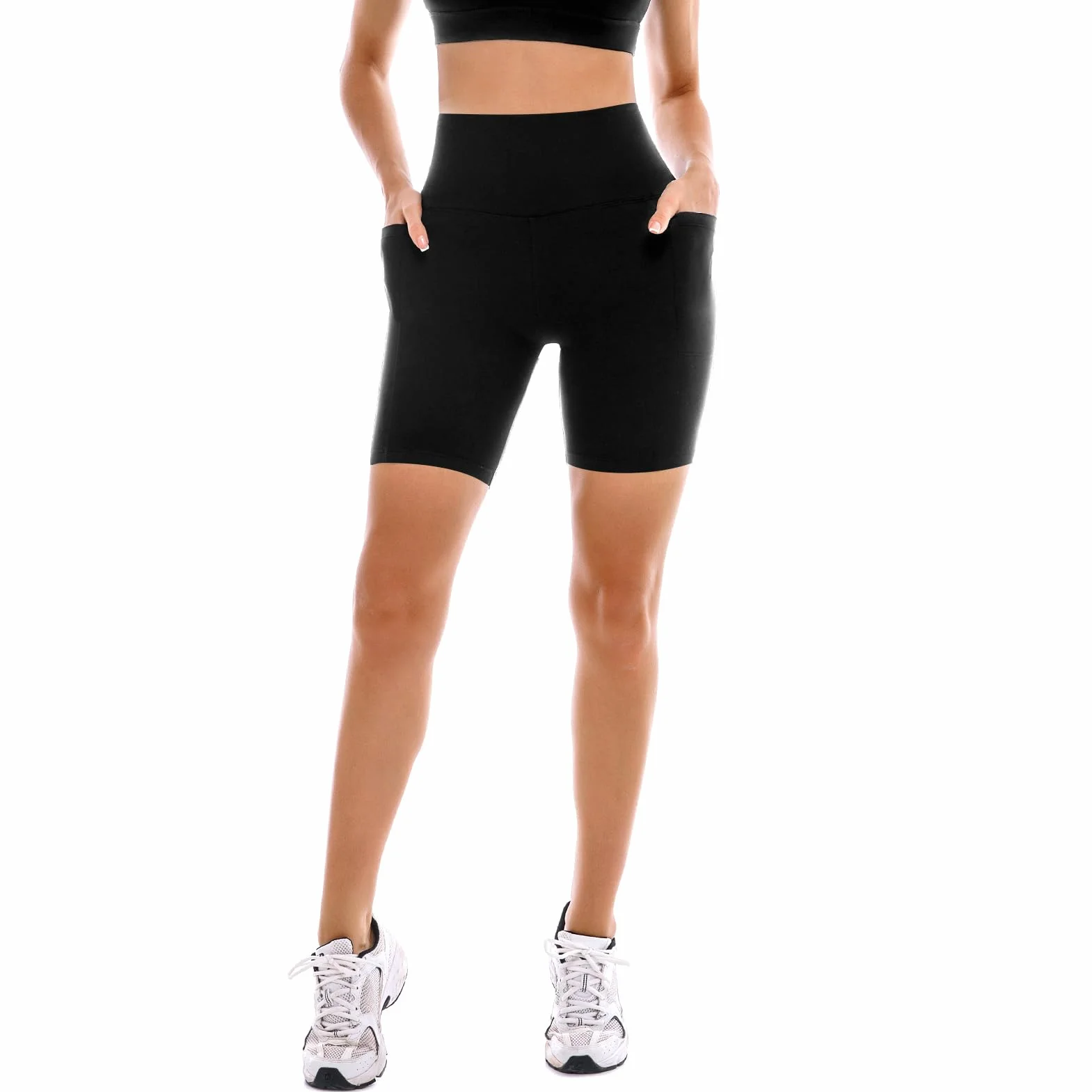 SINOPHANT 2-pak damskich spodni rowerowych z kieszeniami, krótkie spodenki z wysokim stanem, legginsy na lato, do uprawiania sportu, fitnessu, jogi