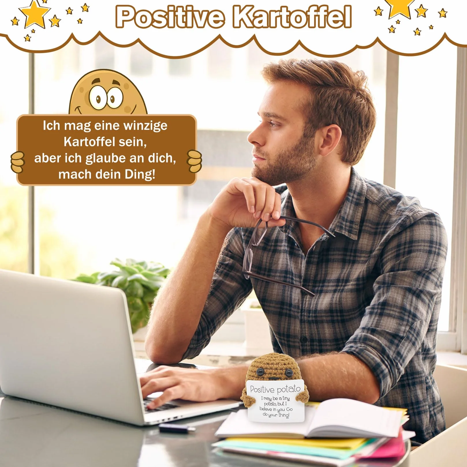 Idota Positive Potato, Inspirational Tiny Potato lalka śmieszna dziergana zabawka z motywem ziemniaków, prezent dla najlepszego przyjaciela i pożegnalny prezent
