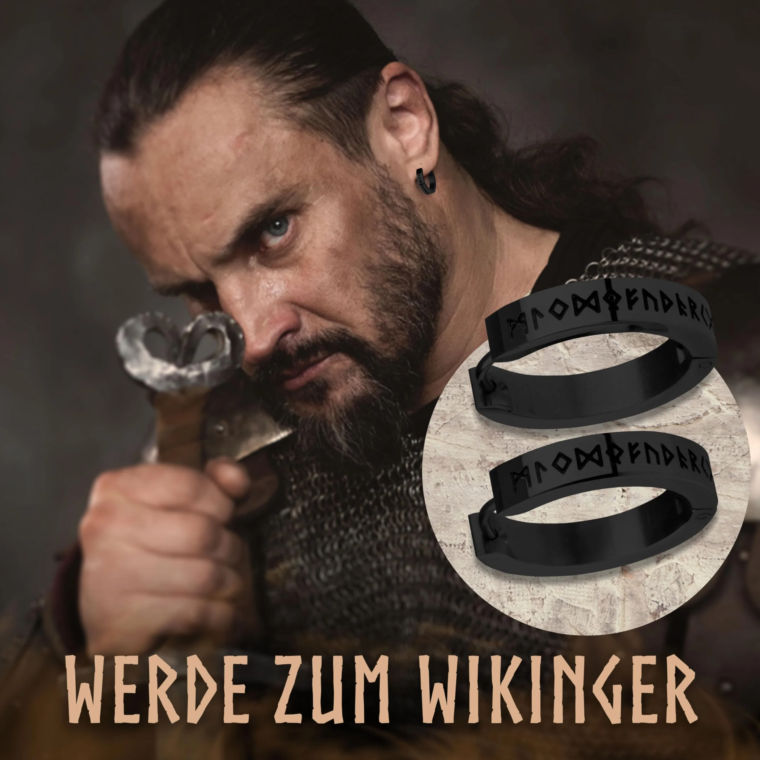 VIKING CRAFT Kolczyki Wikingów męskie ze stali nierdzewnej – męskie kolczyki z runami – biżuteria wikingów, dekoracja wikingów, celtyckie kolczyki, artykuł dla fanów Wikingów, prezenty dla wikingów