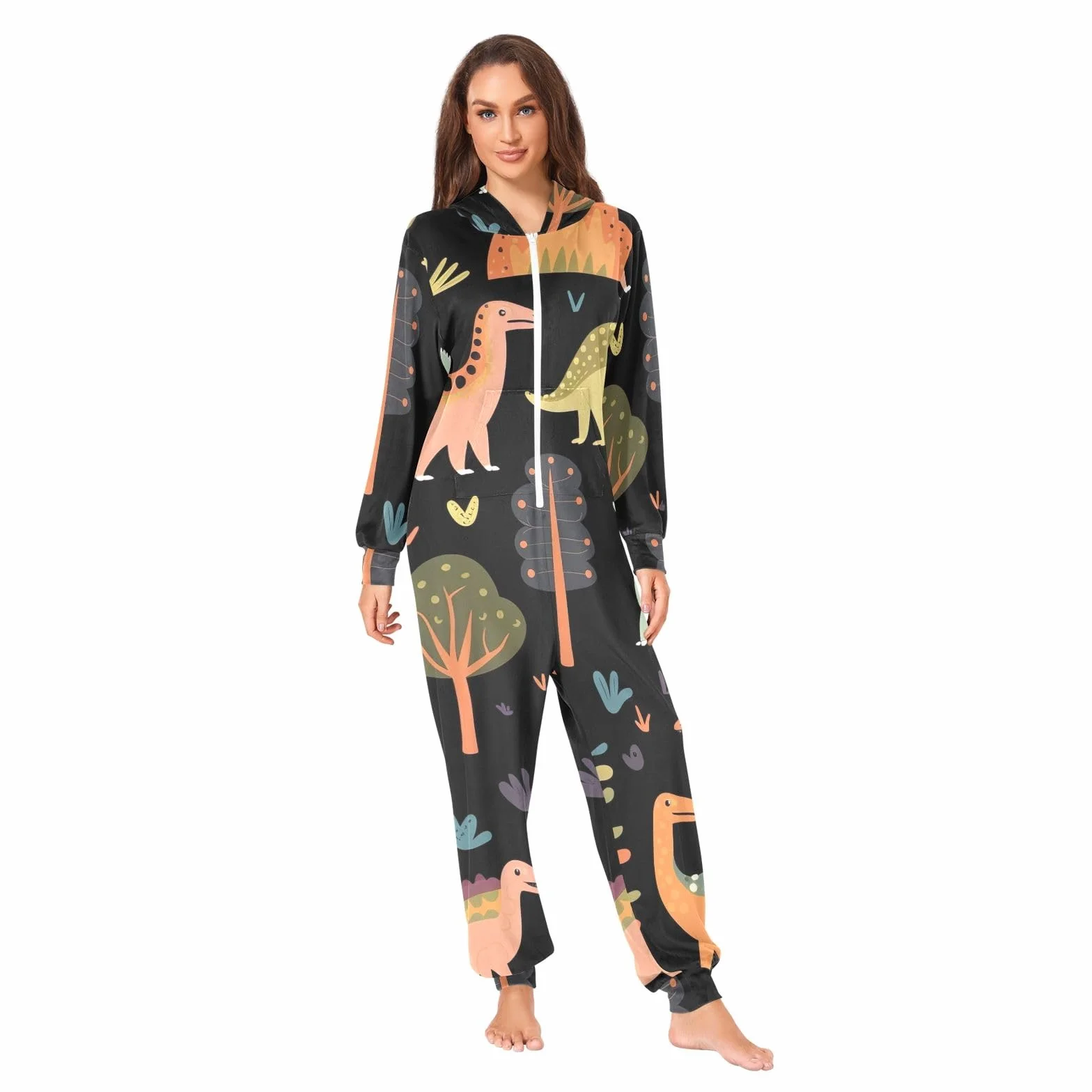 GAIREG Dinozaury Drzewa Dorosłych Piżama Onesie, Miękka Bluza Z Kapturem Jednoczęściowa Bielizna Nocna dla Mężczyzn Kobiet