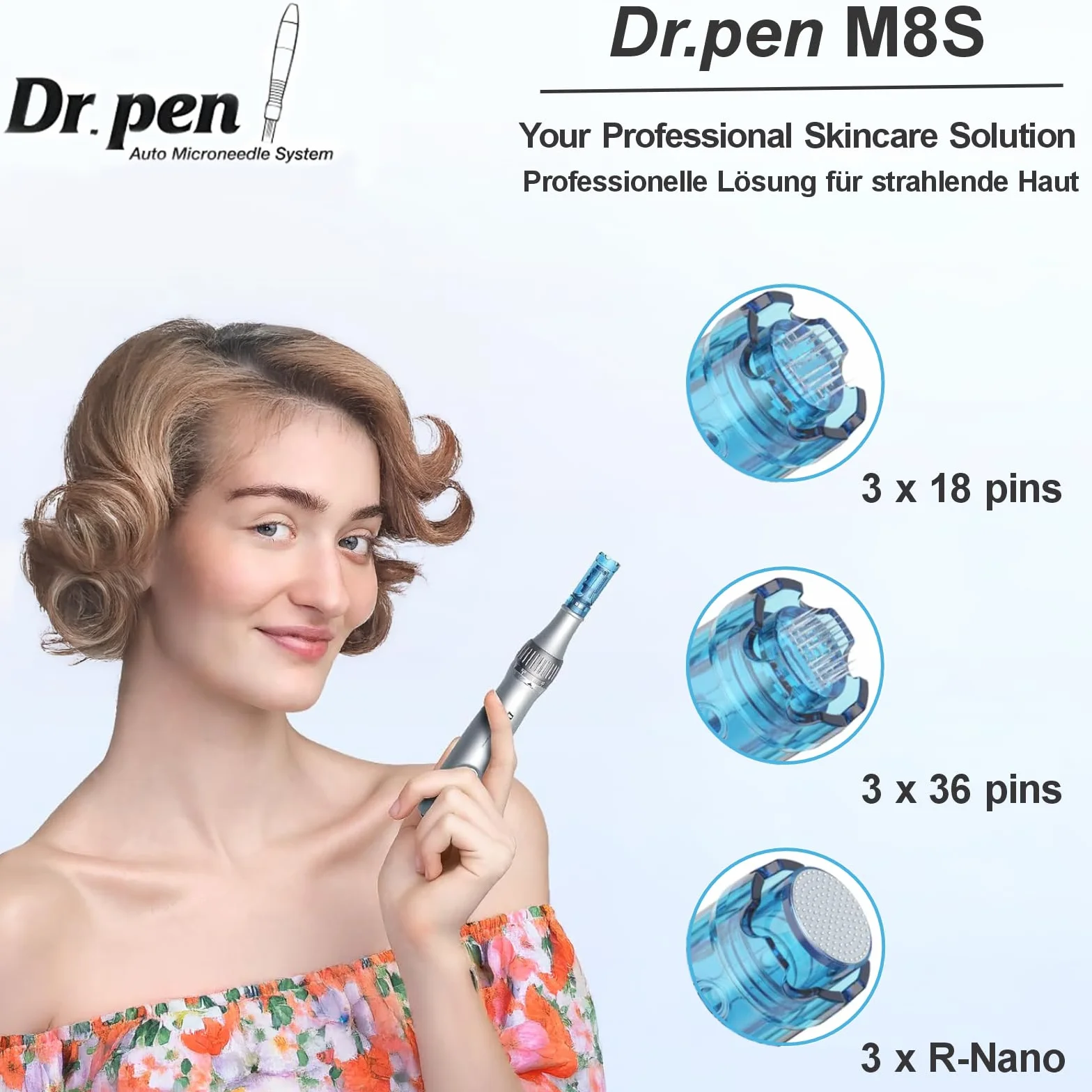 Dr.pen Ultima M8S Microneedling Pen - Profesjonalne Derma pen do Twarzy, Ciała, Brody i Wzrostu Włosów, Idealny Prezent do Samopieki dla Kobiet i Mężczyzn, z 9 Kartridżami i Etui do Przechowywania