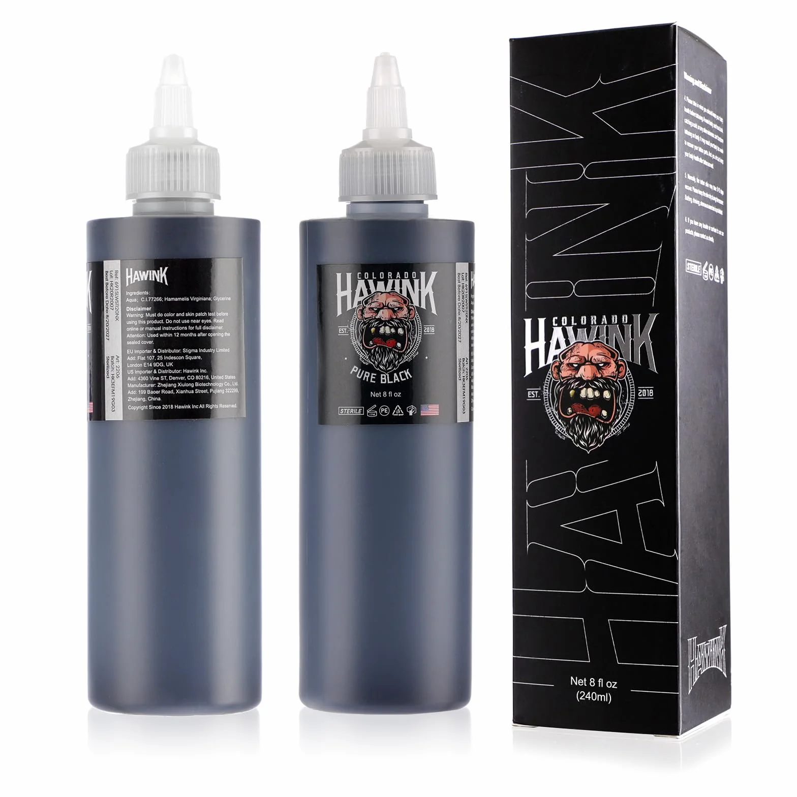 HAWINK Black Tattoo Ink Professional 226.8 g (240ml) tatuaż Ink Pure Black TI203-240-001