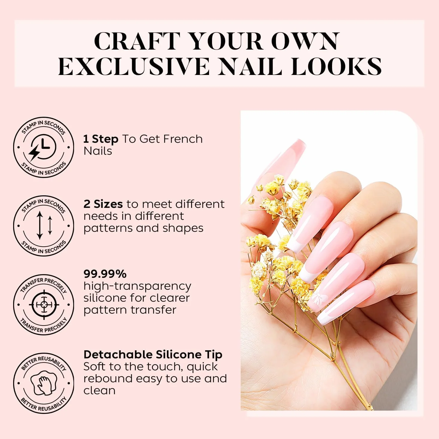 AIMEILI Nail Art Tamping Plates Zestaw do manicure pedicure 5 szt. płaskich paznokci z 2 stamper i 2 skrobaczki