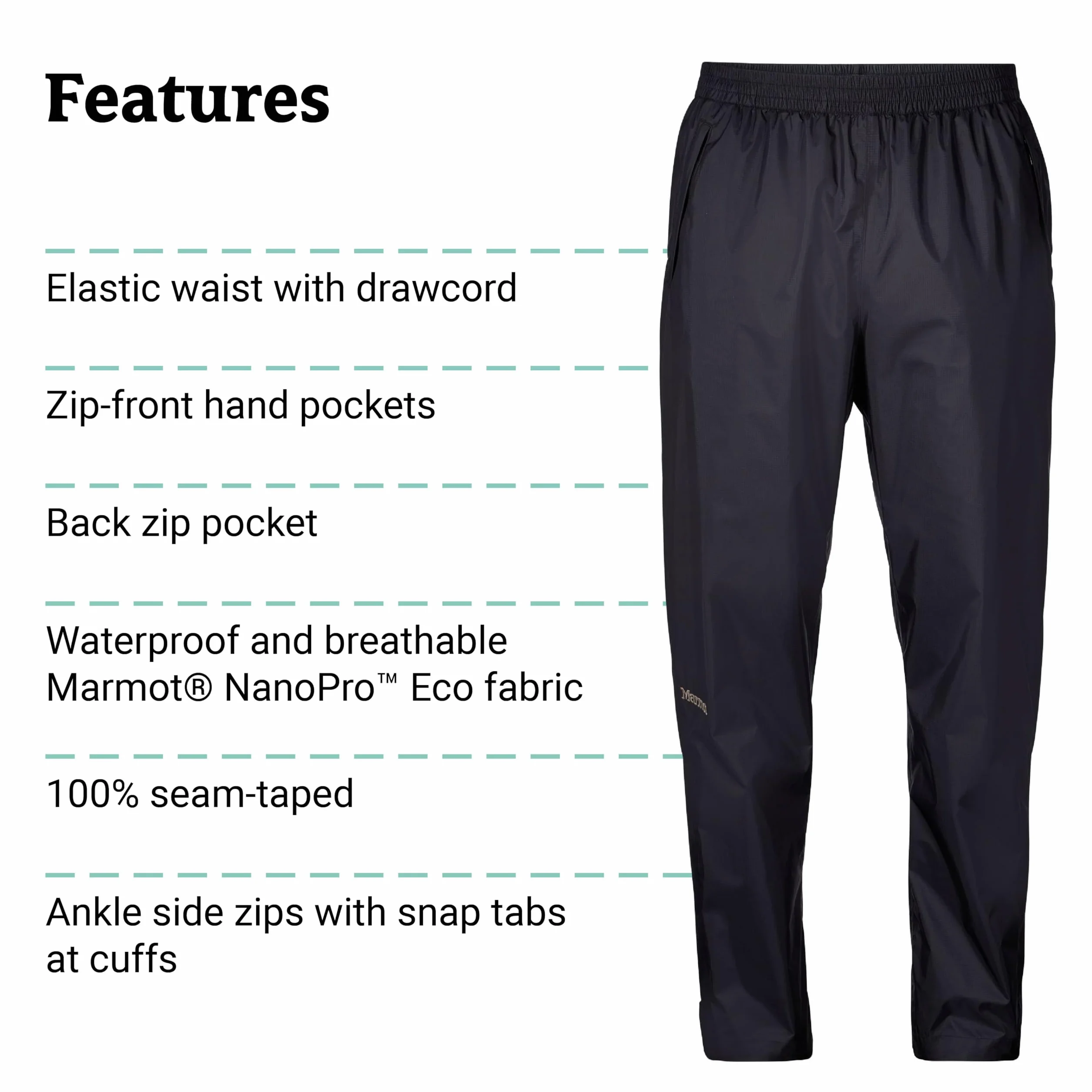 Marmot PreCip Eco Pant - Wodoodporne spodnie przeciwdeszczowe, wiatroszczelne spodnie trekkingowe, oddychająca odzież przeciwdeszczowa na wędrówki i trekking Mężczyźni