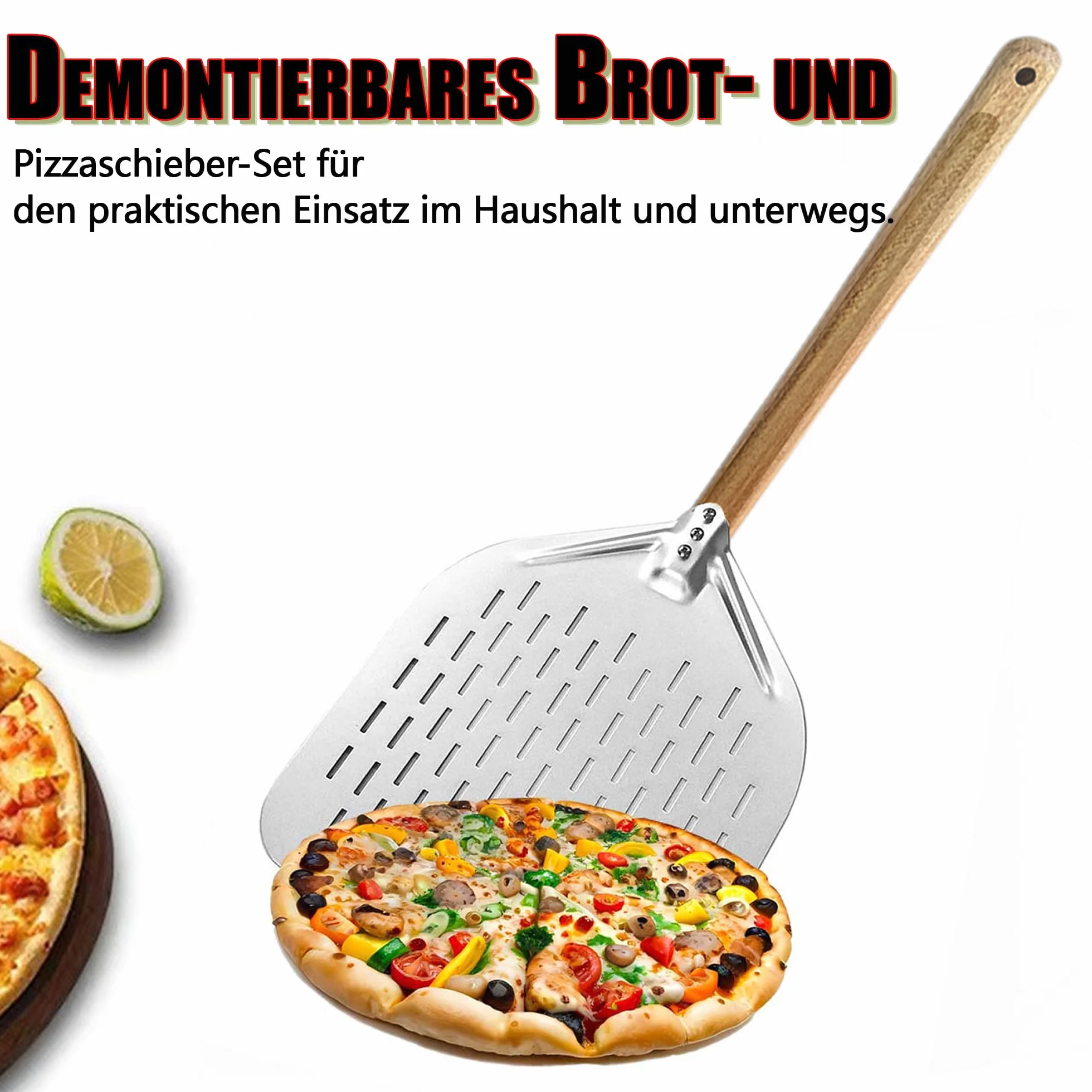 MAEXUS Łopatka do pizzy, 30 cm, ze zdejmowanym uchwytem, duża powierzchnia, łopatka do pizzy ze stali nierdzewnej, perforowana łopatka do pizzy (40 x 30 cm)