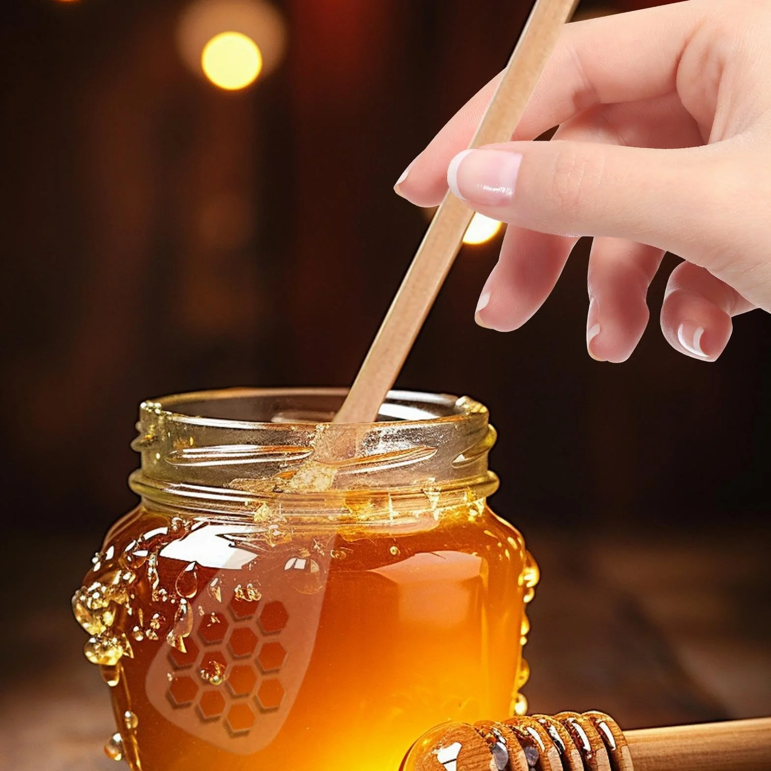 Honey Wooden Dipper, Honey Jar Spoon Stirrer Stick Long Handle, Multi Functional Honey Jar Dispense Elegant, Coffee Stirring Spoons, Long Handle Mixing Spoon, Easy To Use, Portable for Friends Family
