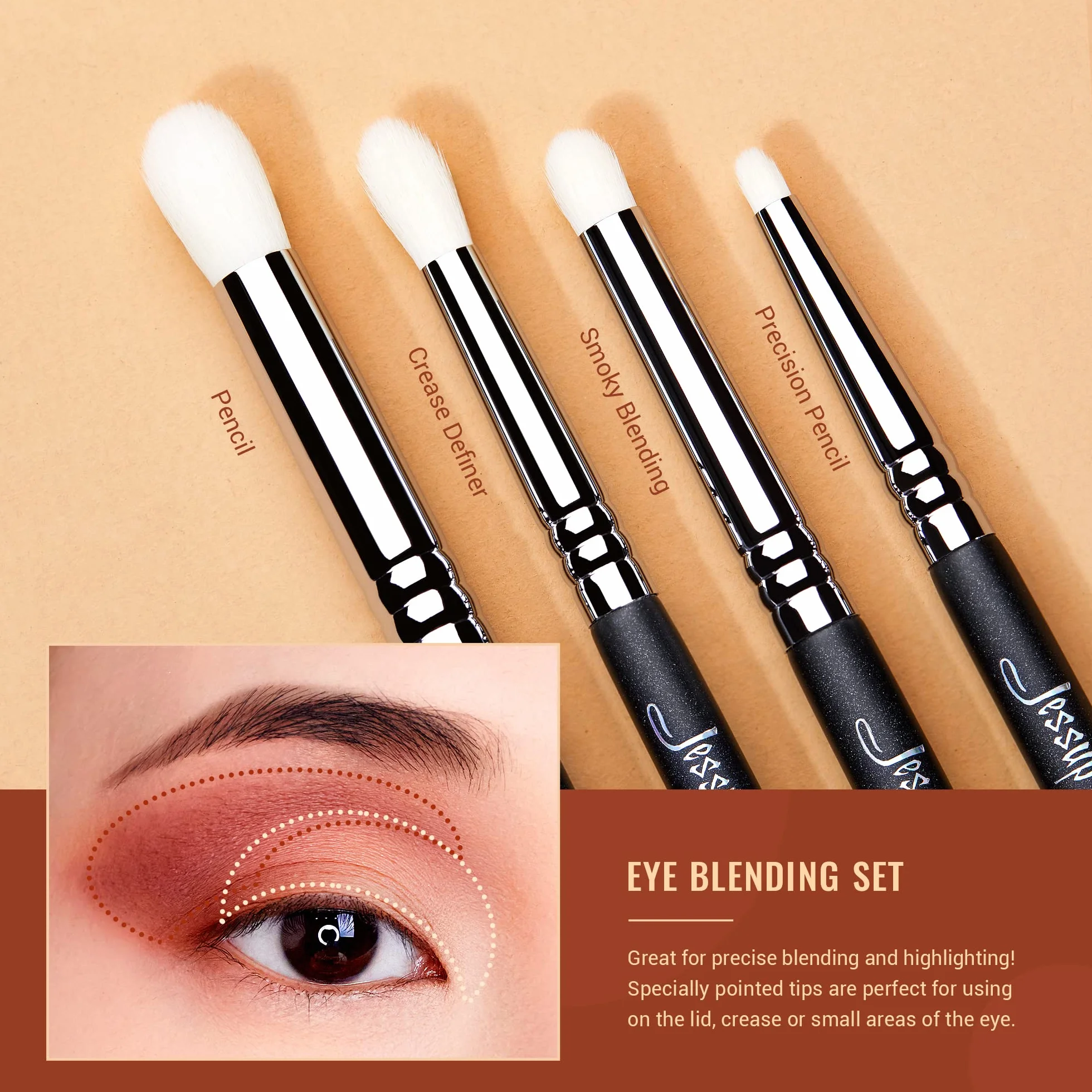 Jessup Pędzle do oczu Profesjonalny zestaw pędzli gradientowych 13 szt. Zestaw pędzli do makijażu oczu Premium Smoky Blender Precision Crease Definer Pencil Black Silver T338