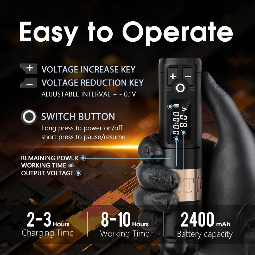 Ambition Soldier Tattoo Machine Kit Kompletny zestaw do tatuażu z obrotowym bezprzewodowym długopisem z 20 szt. igłami Glory Tattoo Cartridge Needles
