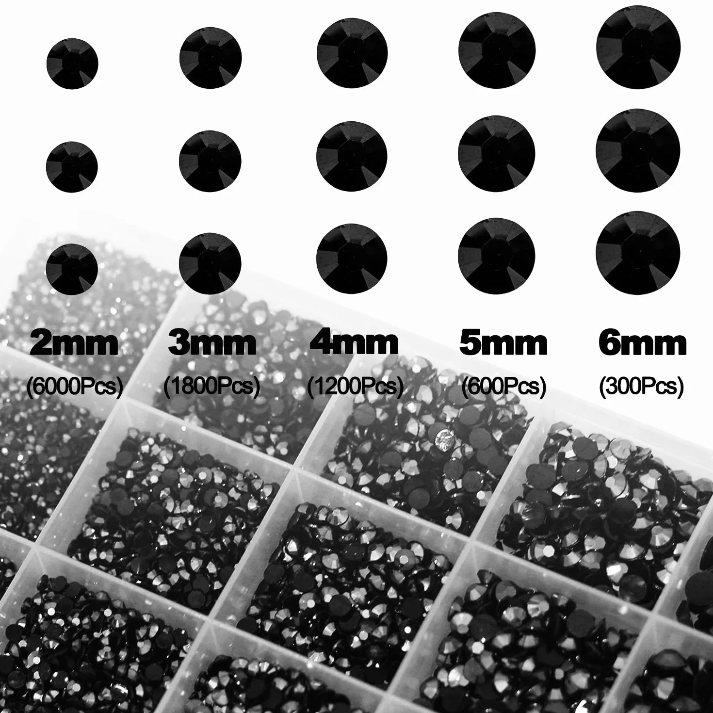 BetterJonny kamienie strasu do paznokci 9600 sztuk 2-6 mm płaskie okrągłe zestaw