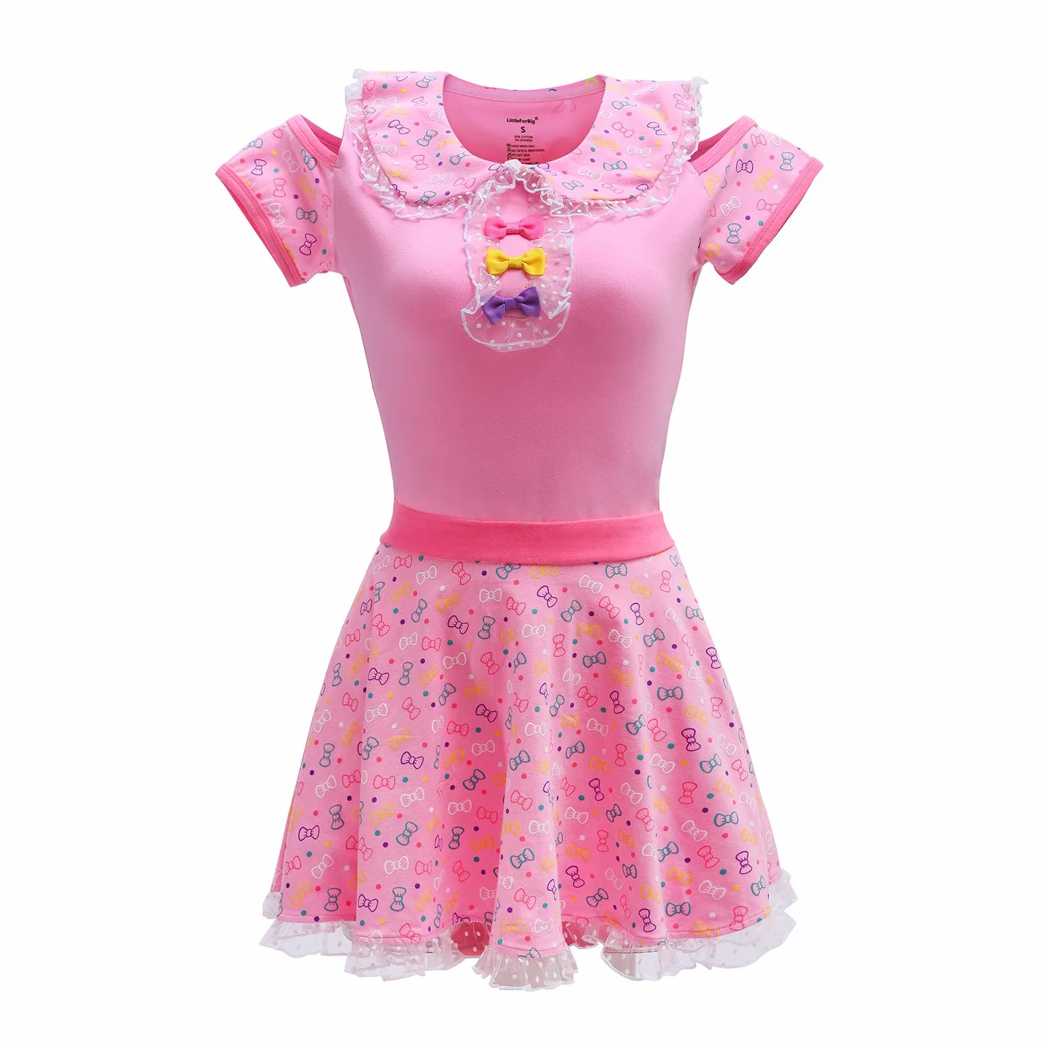 LittleForBig Dorośli Baby miłośnik pieluszek (ABDL) zatrzas w komkroku jednoczęściowy śpioszki-Witaj Meow-Meow Onesie