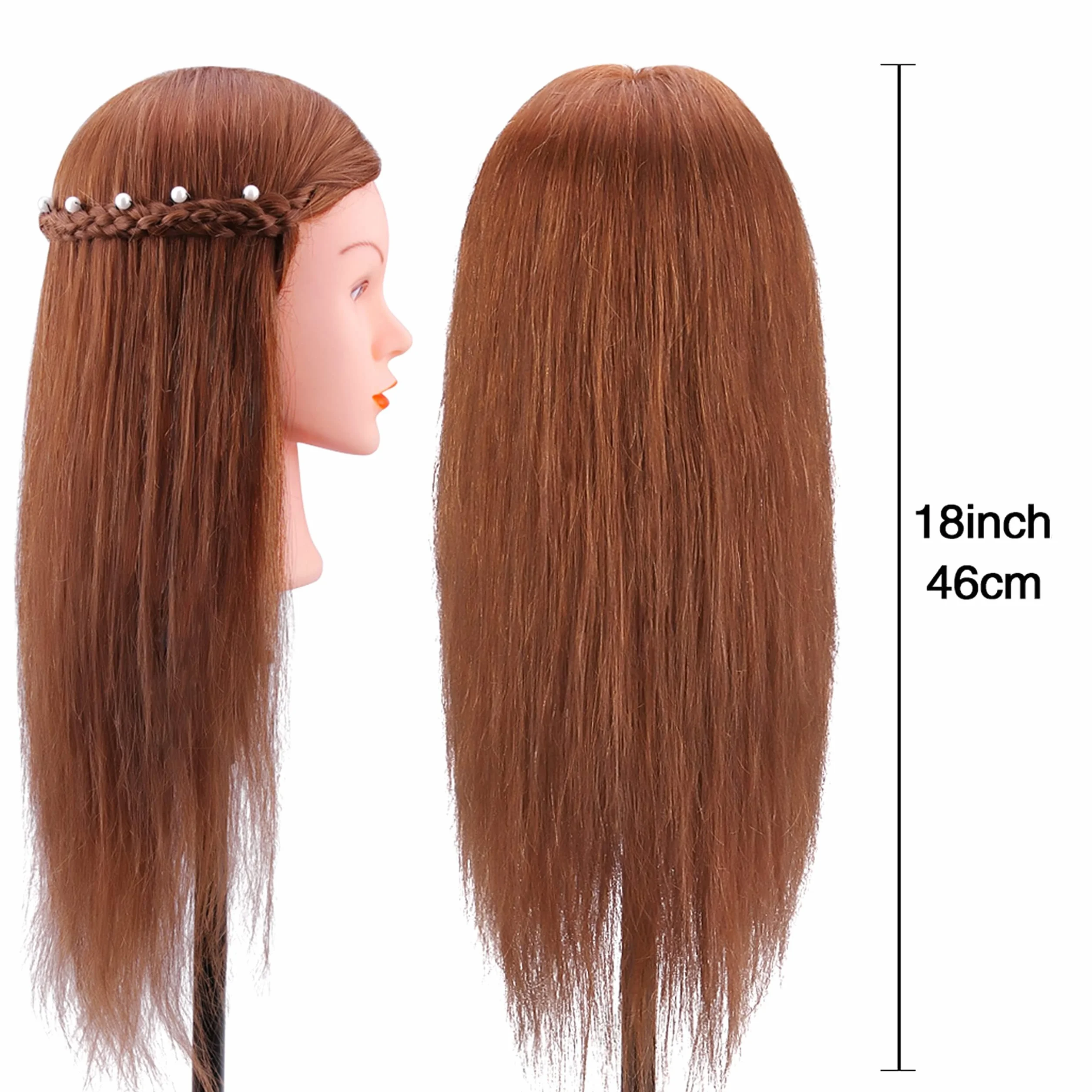 TopDirect Głowa treningowa 100% naturalne włosy 45 cm manekin z uchwytem zaciskowym stołowym