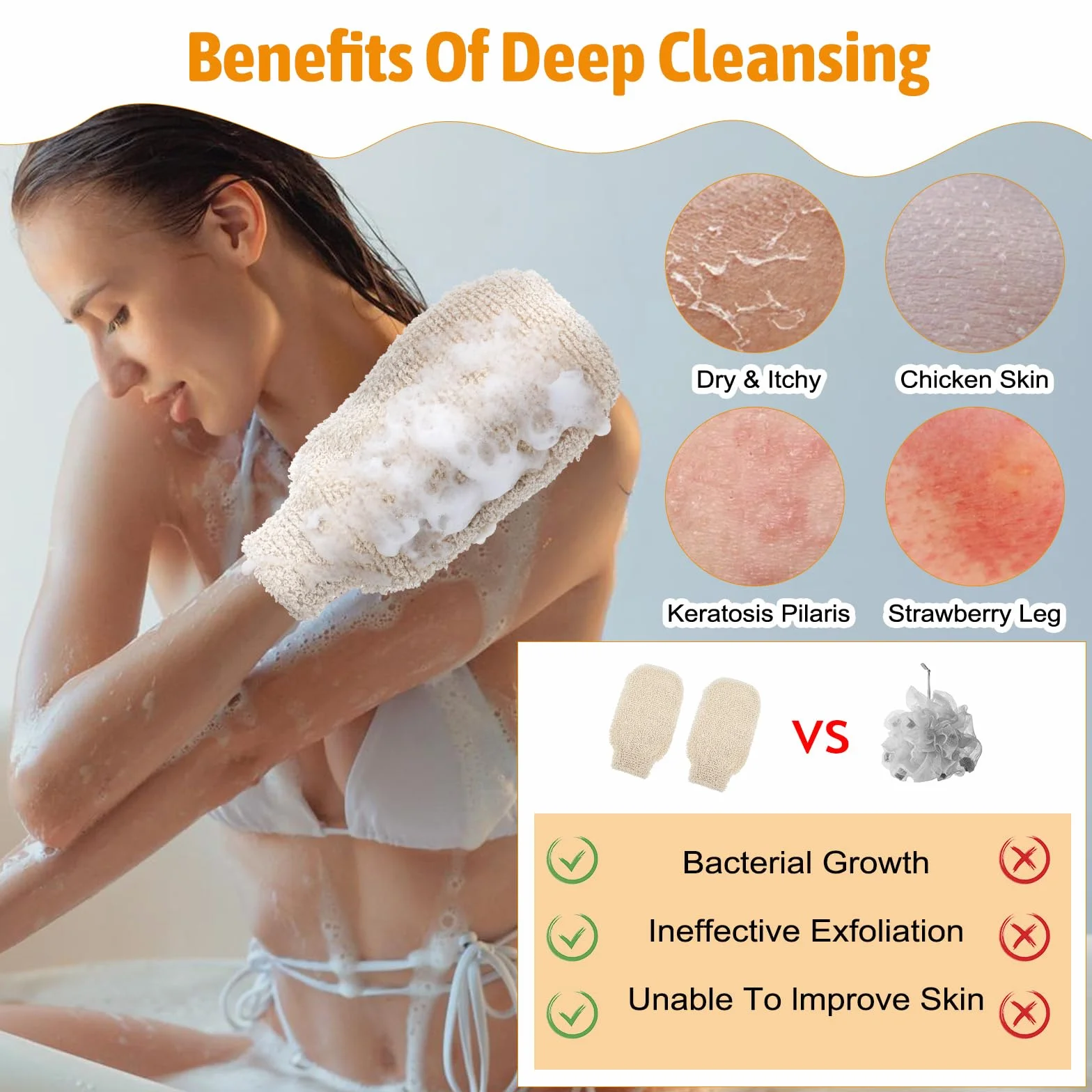 Ouligay 2 sztuki rękawiczek do peelingu ciała, rękawiczki do peelingu, lniane rękawiczki do peelingu, do ciała, prysznica, peelingu, narzędzia dla mężczyzn, kobiet, dzieci