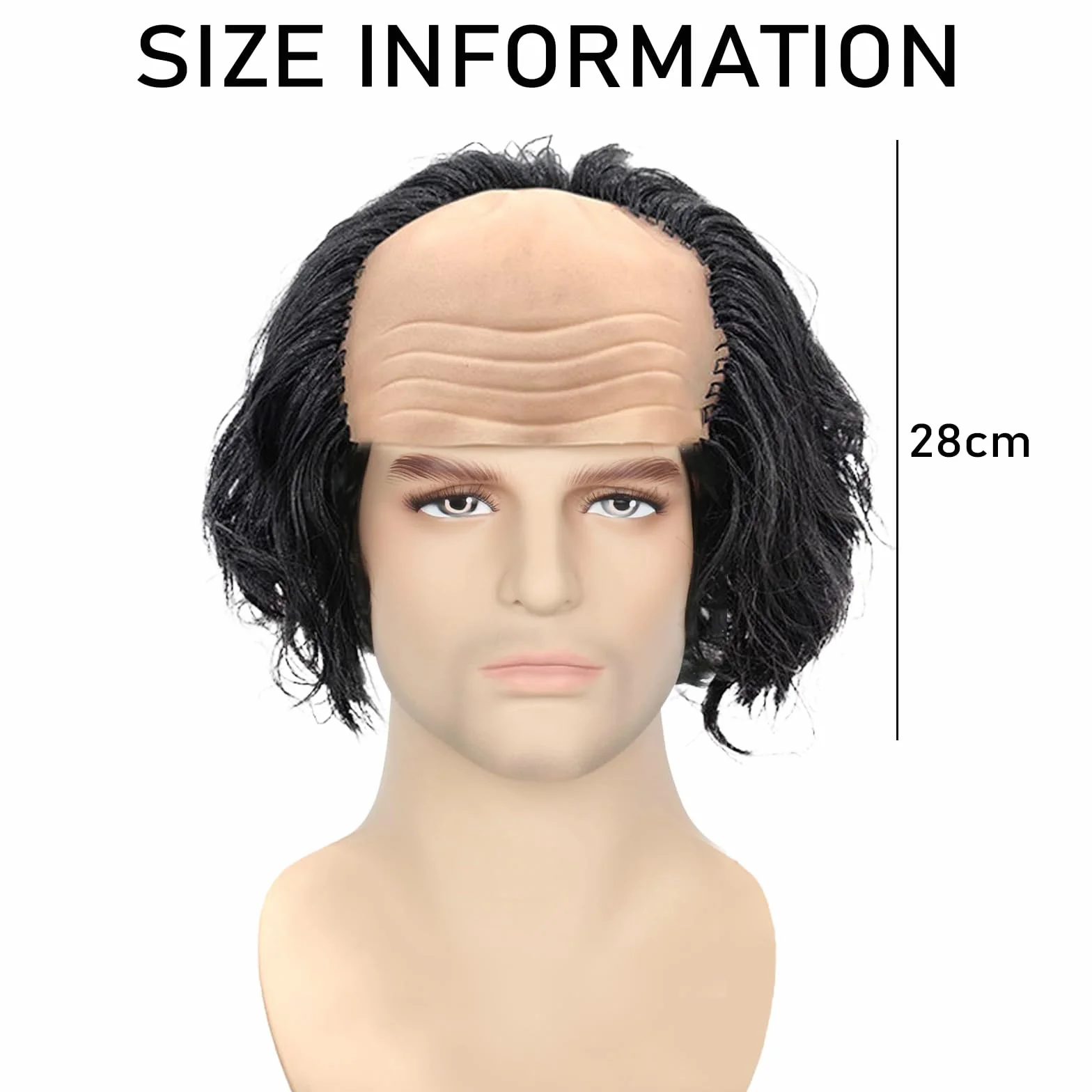 Peruka męska, peruki, pół włosów, łysa peruka, łysy kapelusz, męskie kostiumy cosplay, akcesoria na imprezę halloweenową Fiesta Props, szalony profesor (czarny)