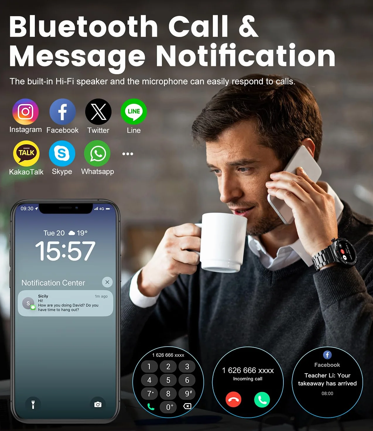 LIGE męski inteligentny zegarek z połączeniem Bluetooth, 1,39" ekran Amoled Smart Watch z 24/7, tętno, SpO2, monitor snu dla Androida iOS, 110+ Sportmodi, wodoodporny IP68, 200+ tarcza