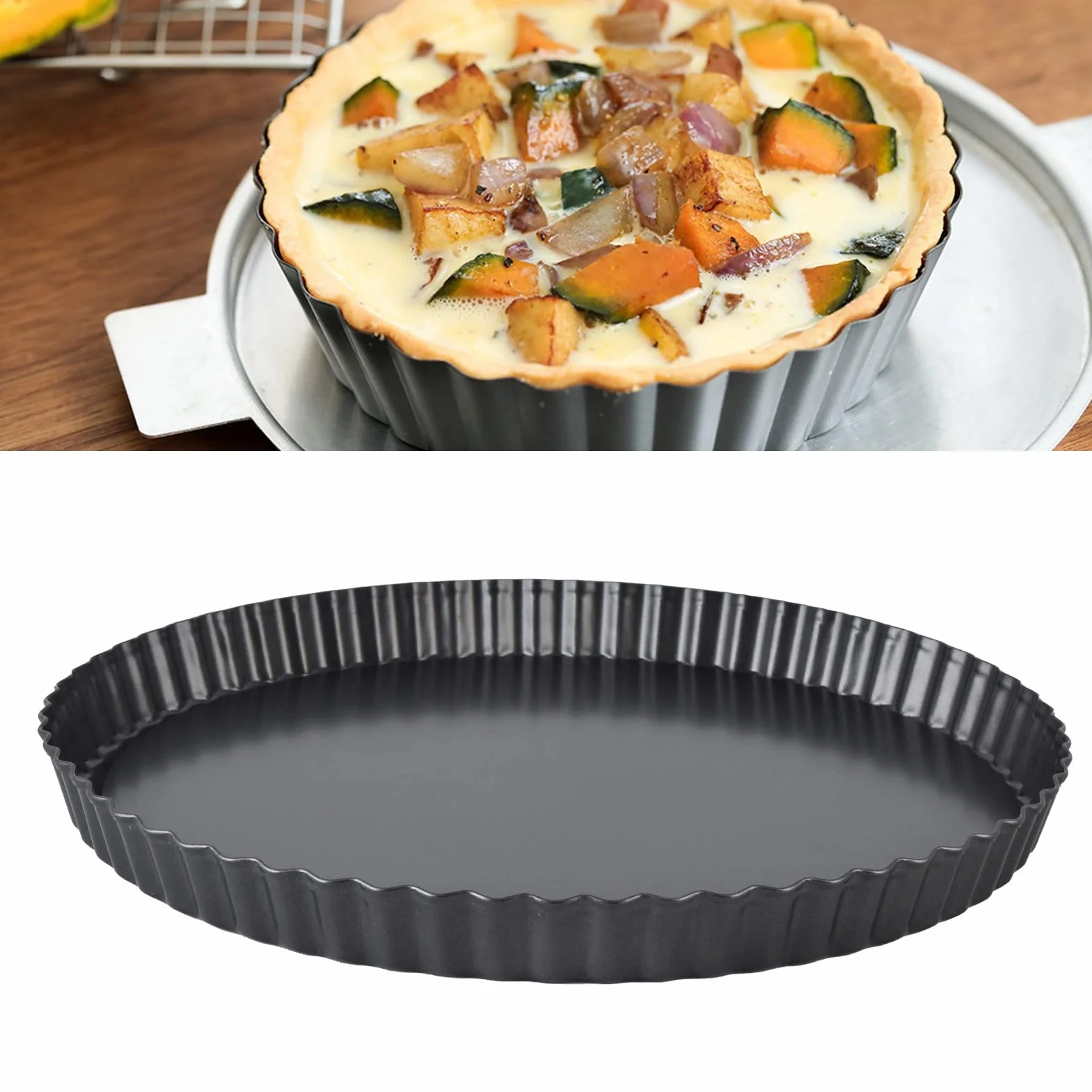 Forma do Tart, Nieprzywierająca Forma do Ciasta z Wyjmowanym Dnem i Głębokim Naczyniem do Pieczenia ([Pogrubiony] 12-calowy dolny talerz na żywo)