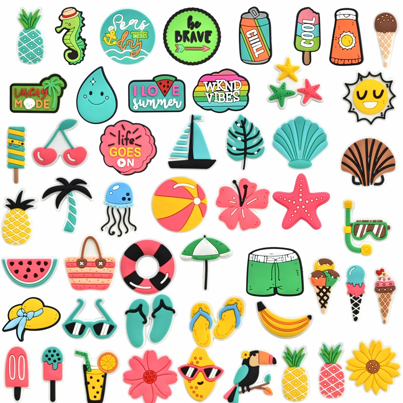 50 szt. Charms do Crocs, ozdoby na buty z PVC, letnie ozdoby do butów dla dziewcząt, kobiet, chłopców i dorosłych, prezent urodzinowy, 1-3cm, Bez