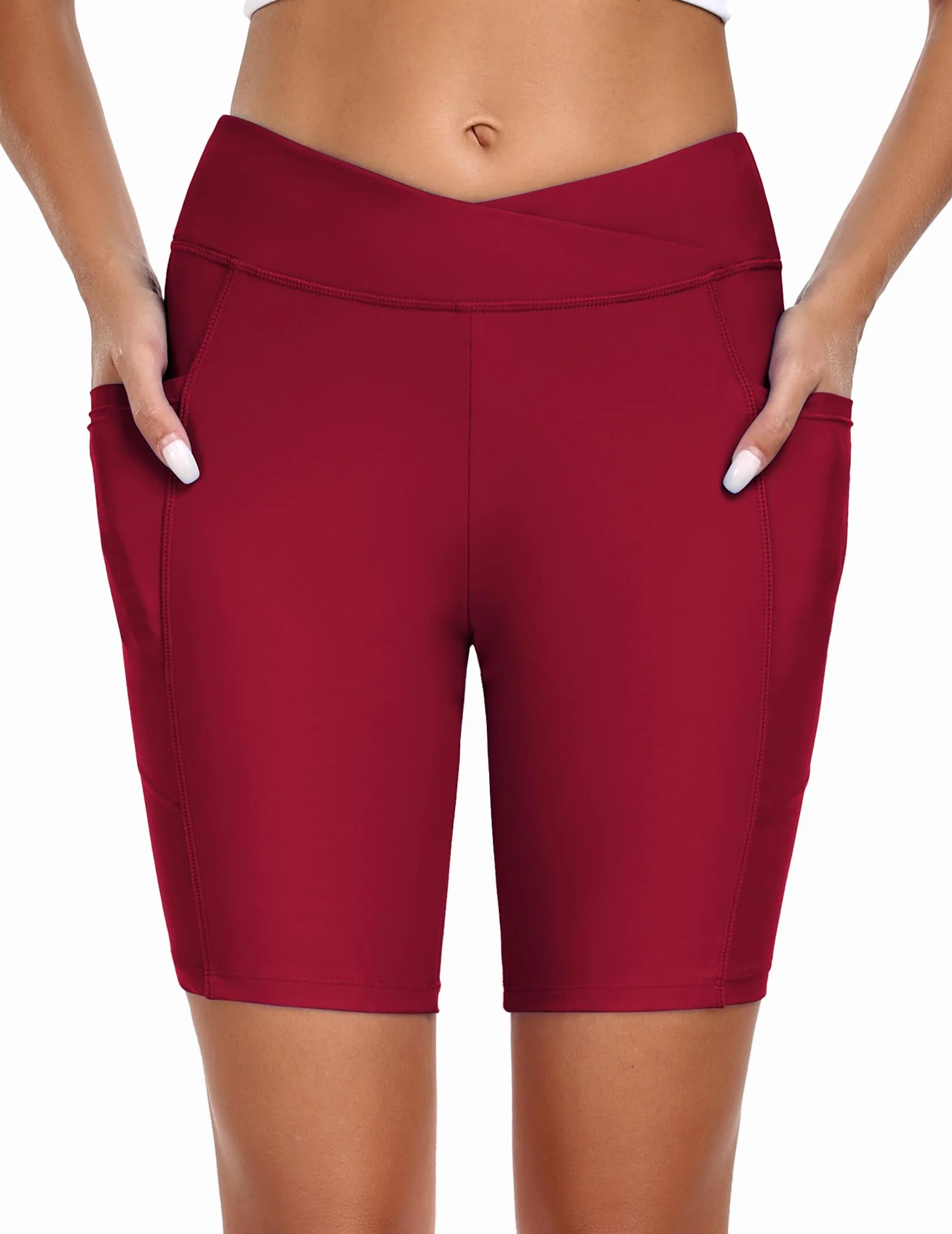 Ekouaer Damskie szorty kąpielowe, wysoka talia, szybkoschnące, z kieszenią, do sportów wodnych, szorty do pływania, szorty do bikini, S-2XL