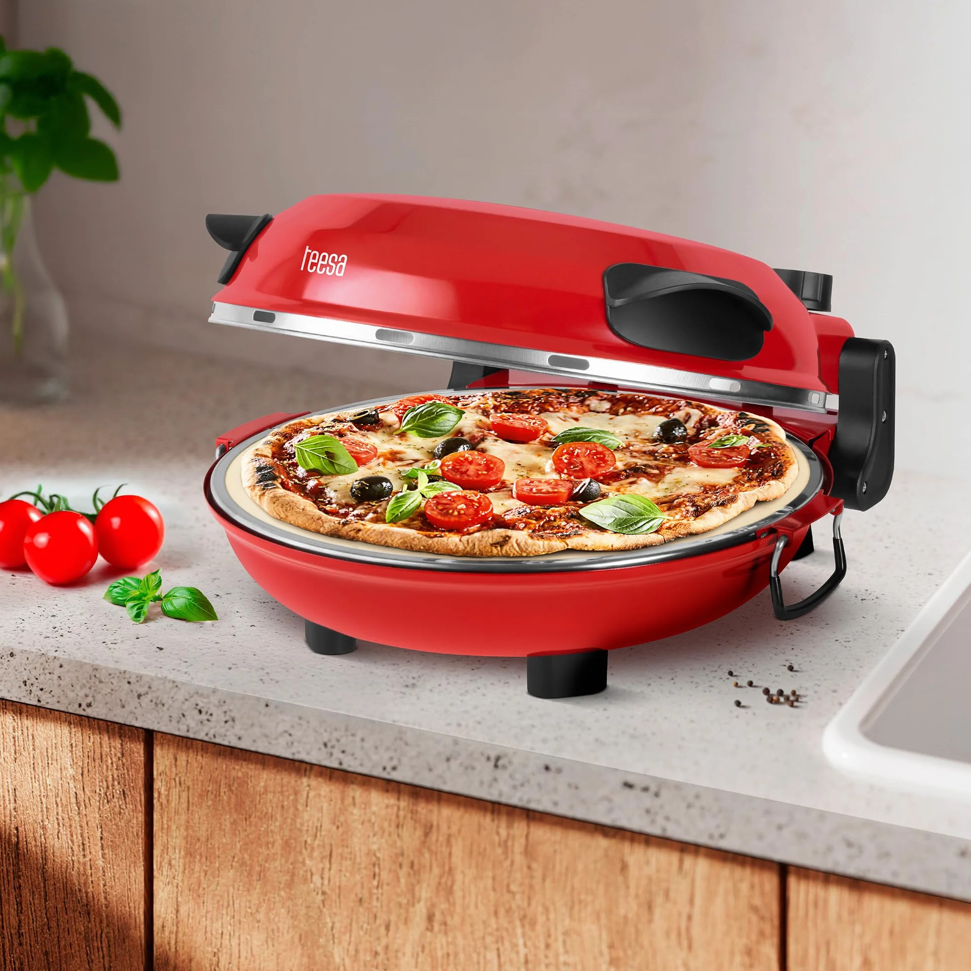 Teesa Piec do Pizzy Supreme+ 405°C 1200 W Okienko Łopatki Wyjmowany Kamień Regulacja Temperatury TSA3238
