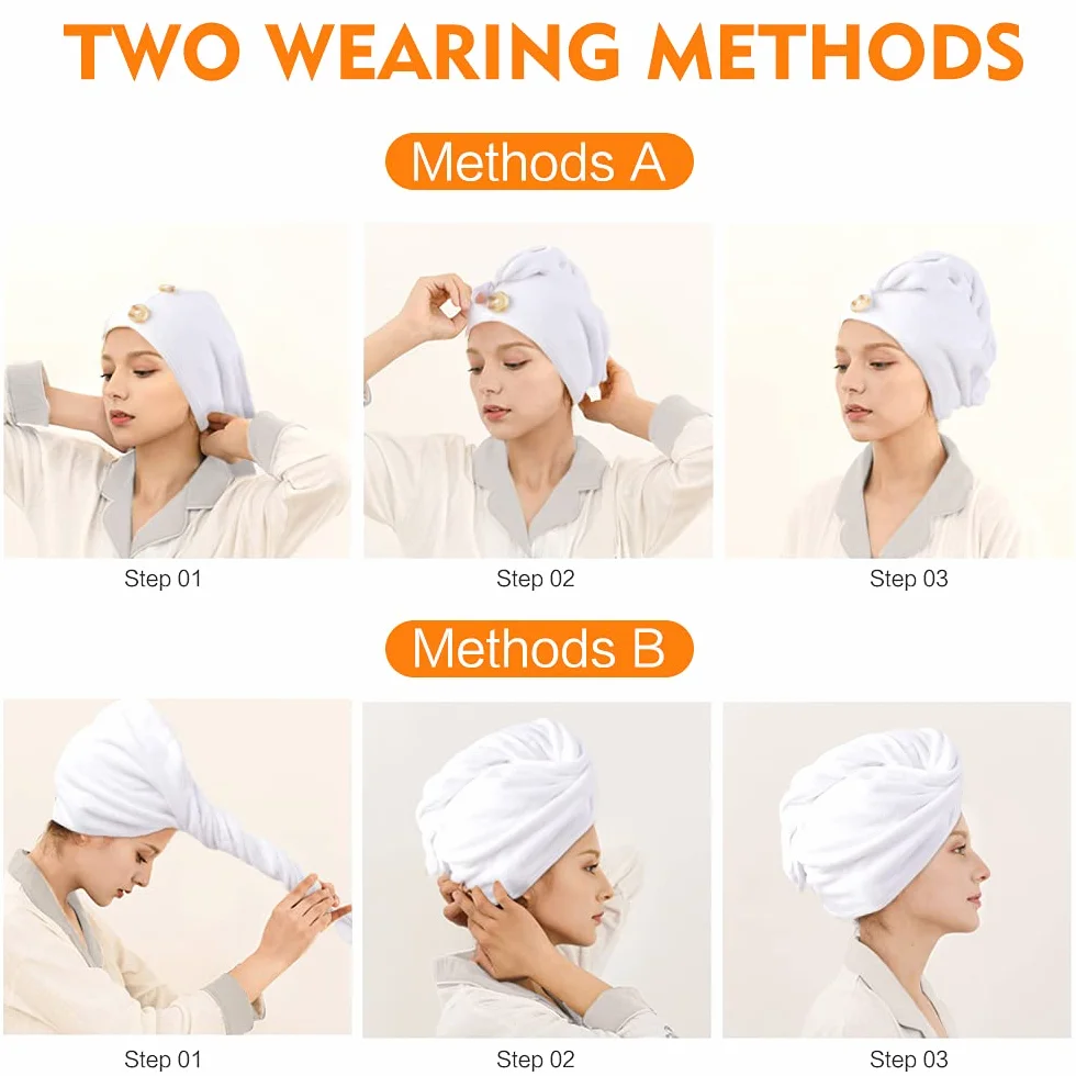 KinHwa Ręcznik do suszenia włosów z mikrofibry Turban do owijania Pielęgnacja włosów Szybkoschnący skręcany ręcznik kąpielowy do mokrych włosów (Biały, 25x65 cm)