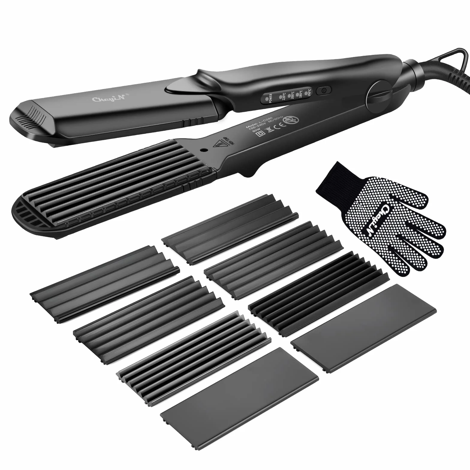 CkeyiN Prostownica do włosów, 4 w 1, ceramiczna prostownica do włosów, multistyler, prostownica falista, regulacja temperatury, gładka i zaciskarka do włosów