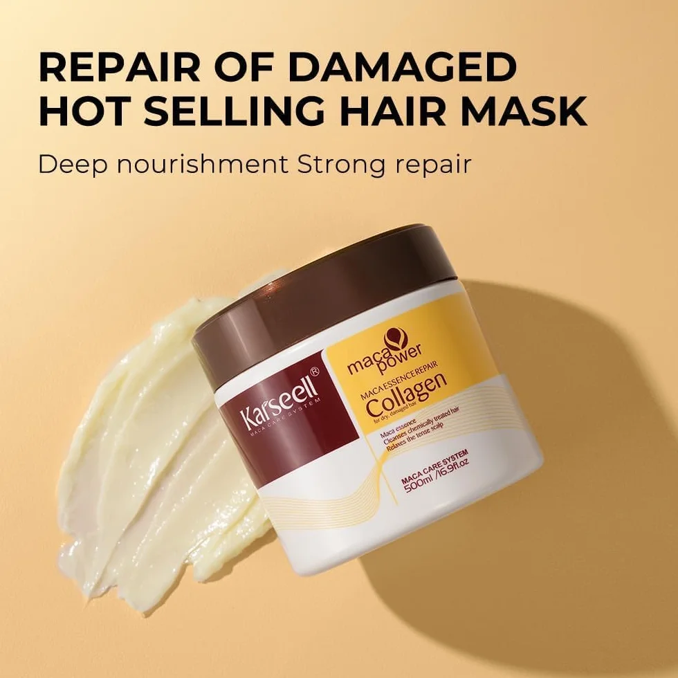 Karseell Maca Essence Repair Set, Collagen Hair Mask & Hair Oil Głęboka naprawa włosów Pielęgnacja suchych i zniszczonych włosów Wszystkie rodzaje włosów 500 ml + 50 ml