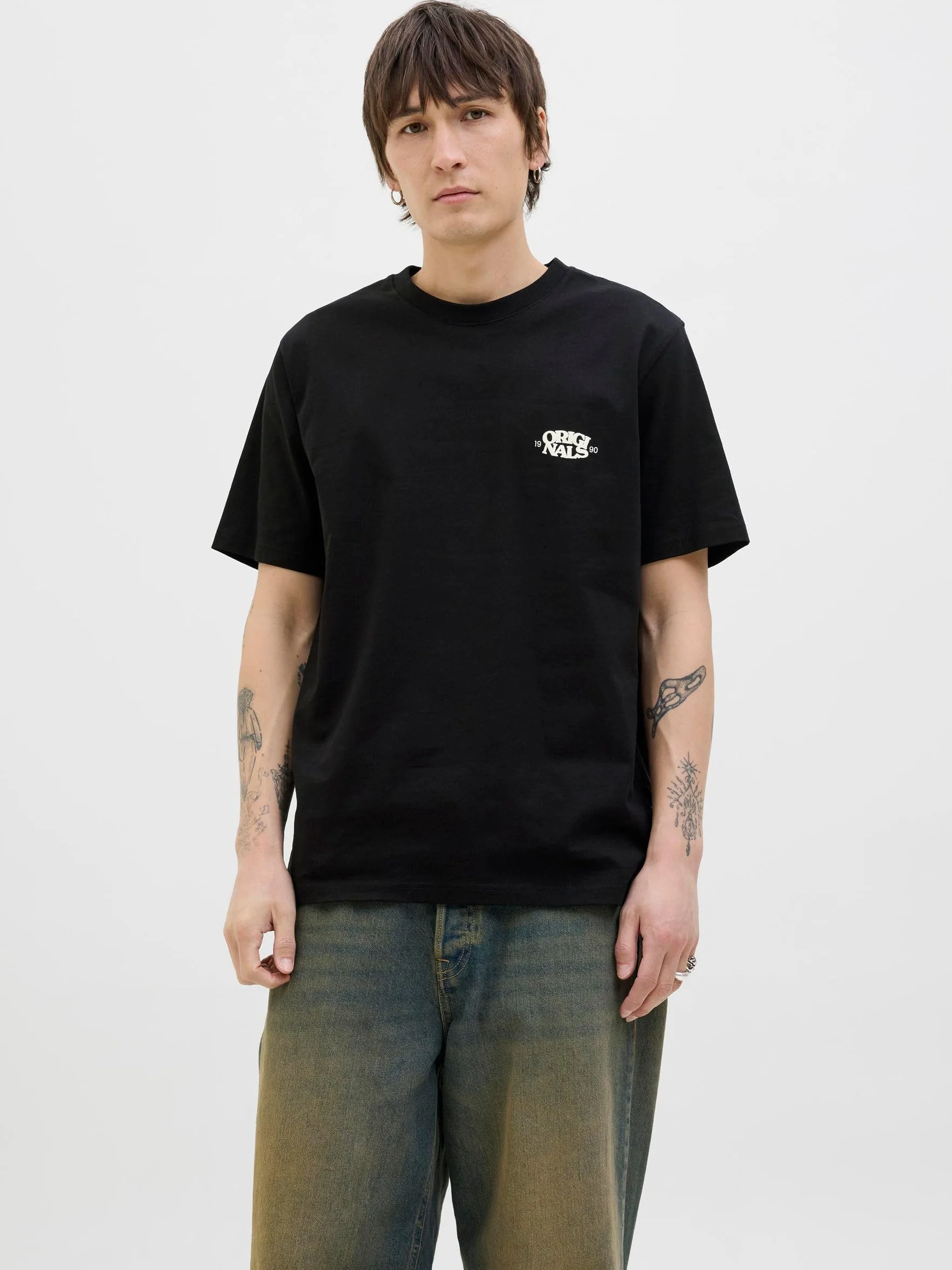 JACK & JONES Męskie Jortavira Type Back Teess Crew Neck Oc25, czarny, L