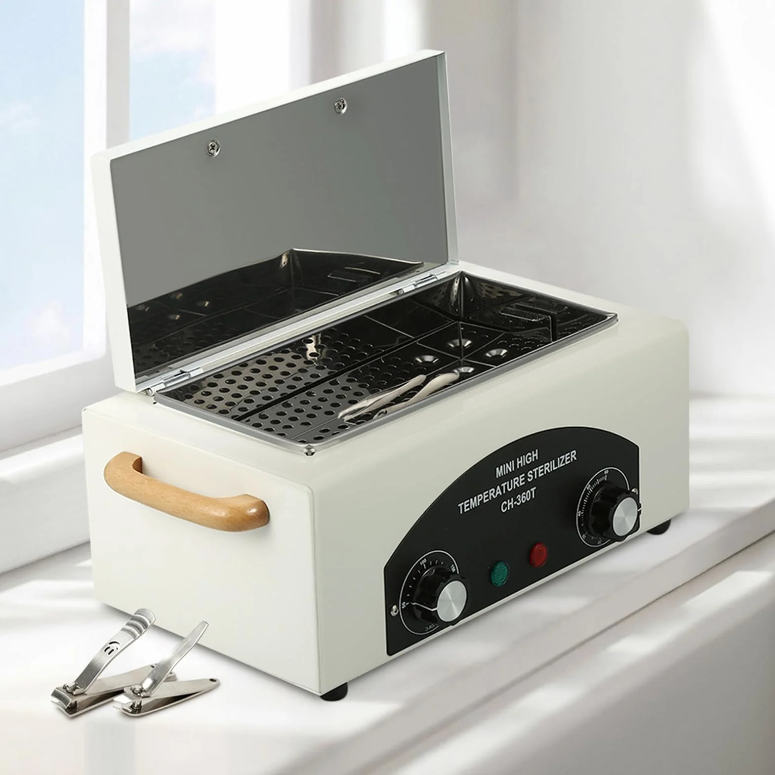 Wakects Sterylizator do paznokci o wysokiej temperaturze, profesjonalny, stal nierdzewna, suche ciepło, 300 W