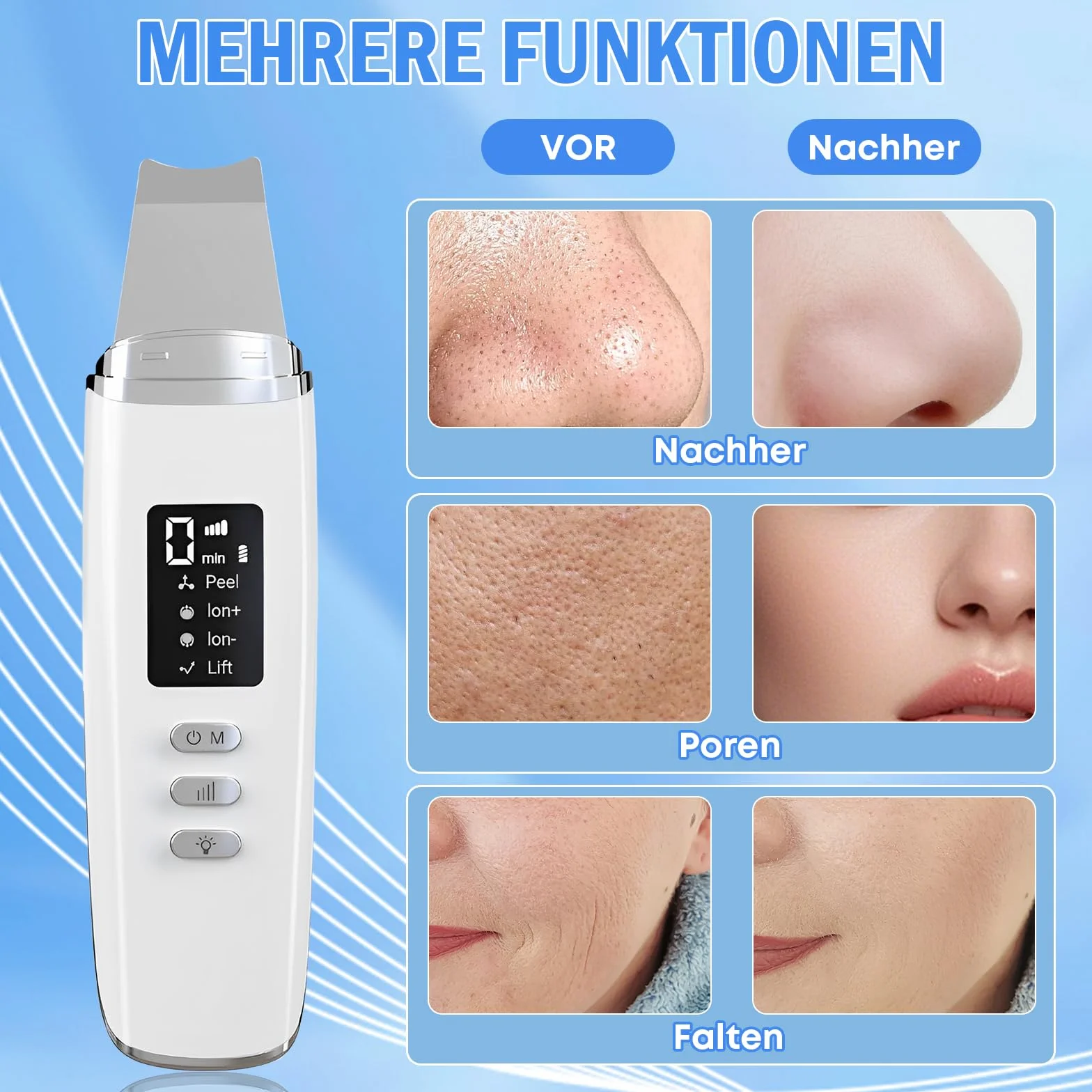 Ultrasonic Skin Scrubber Pore Cleaner z 4 trybami pracy i czerwonym niebieskim światłem