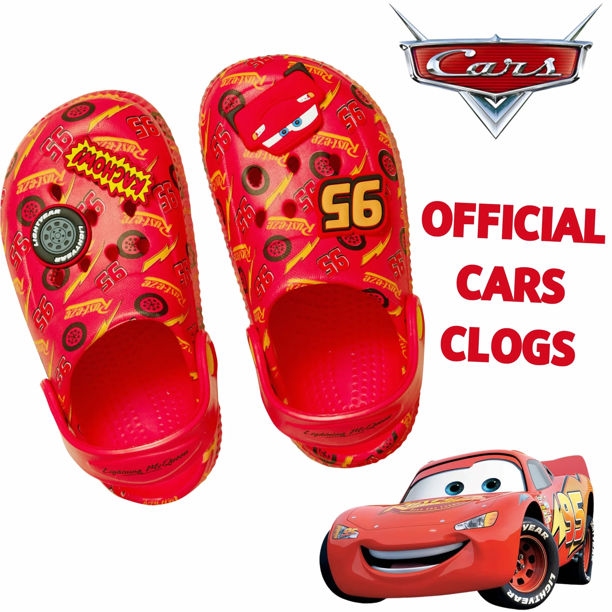 Disney Chłopięce chodaki do samochodów z zawieszkami sandały dziecięce Lightning McQueen suwaki z paskiem na kostkę buty plażowe