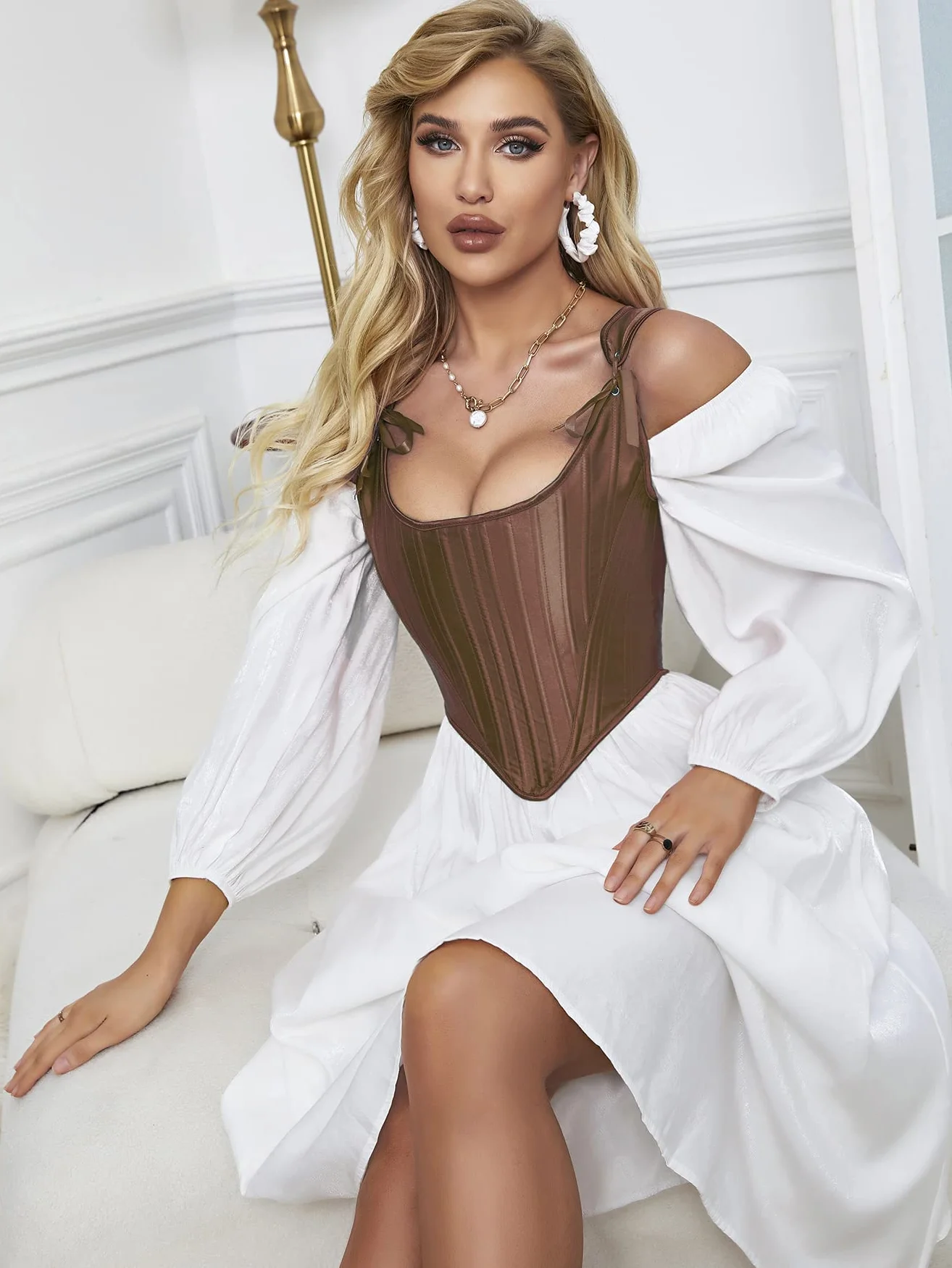 Dreay Damski Vintage Asymetryczny Hem Overbust Gorset Wiązany Przód Sznurowany Tył Gorset Bielizna Modelująca Top